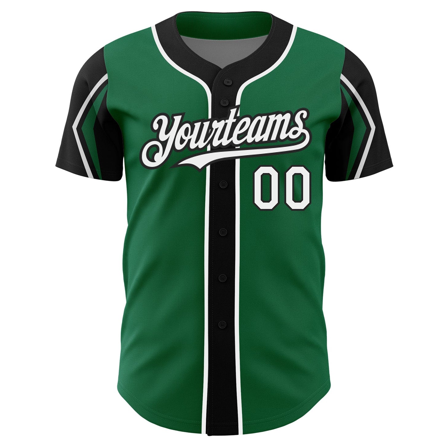 Custom Kelly Green White-Black 3 Colors Arm Shapes Authentic Baseball Jersey view 3