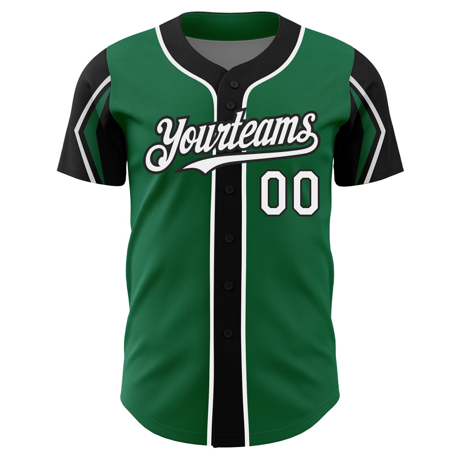 Custom Kelly Green White-Black 3 Colors Arm Shapes Authentic Baseball Jersey view 3