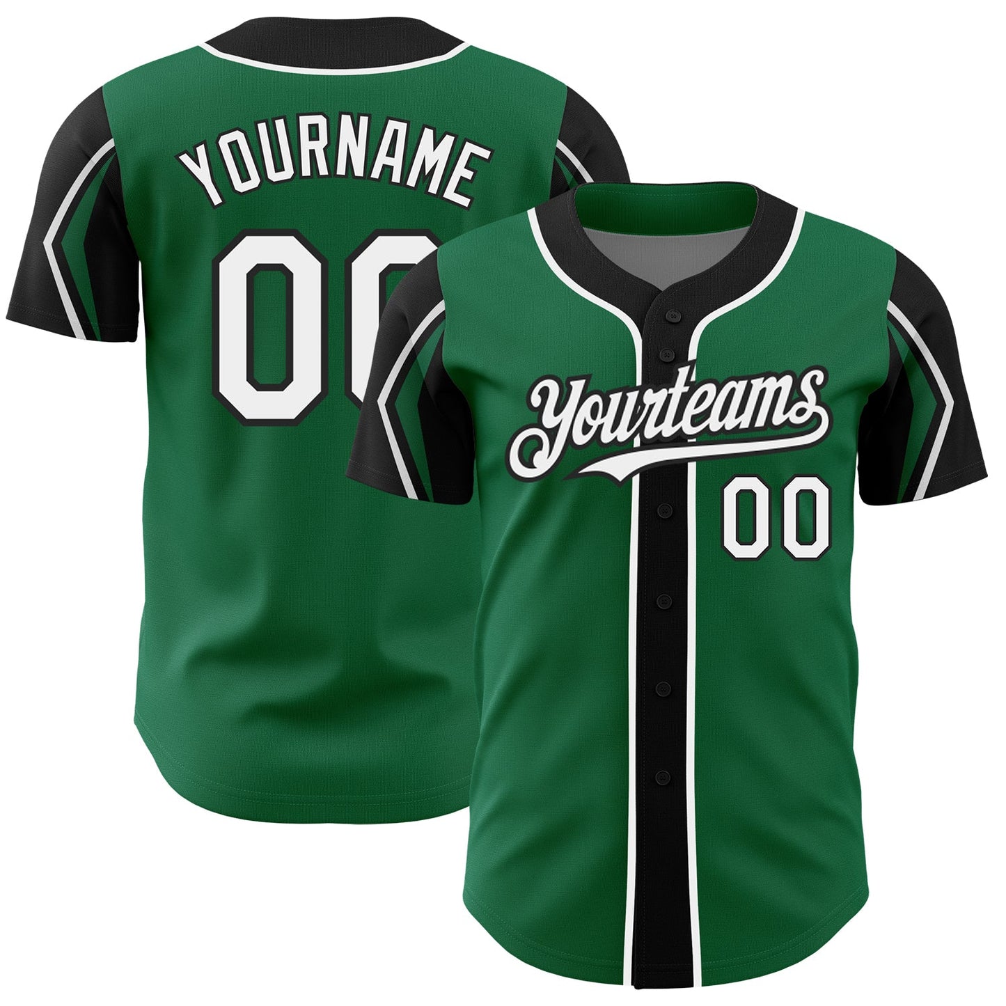 Custom Kelly Green White-Black 3 Colors Arm Shapes Authentic Baseball Jersey - Main View