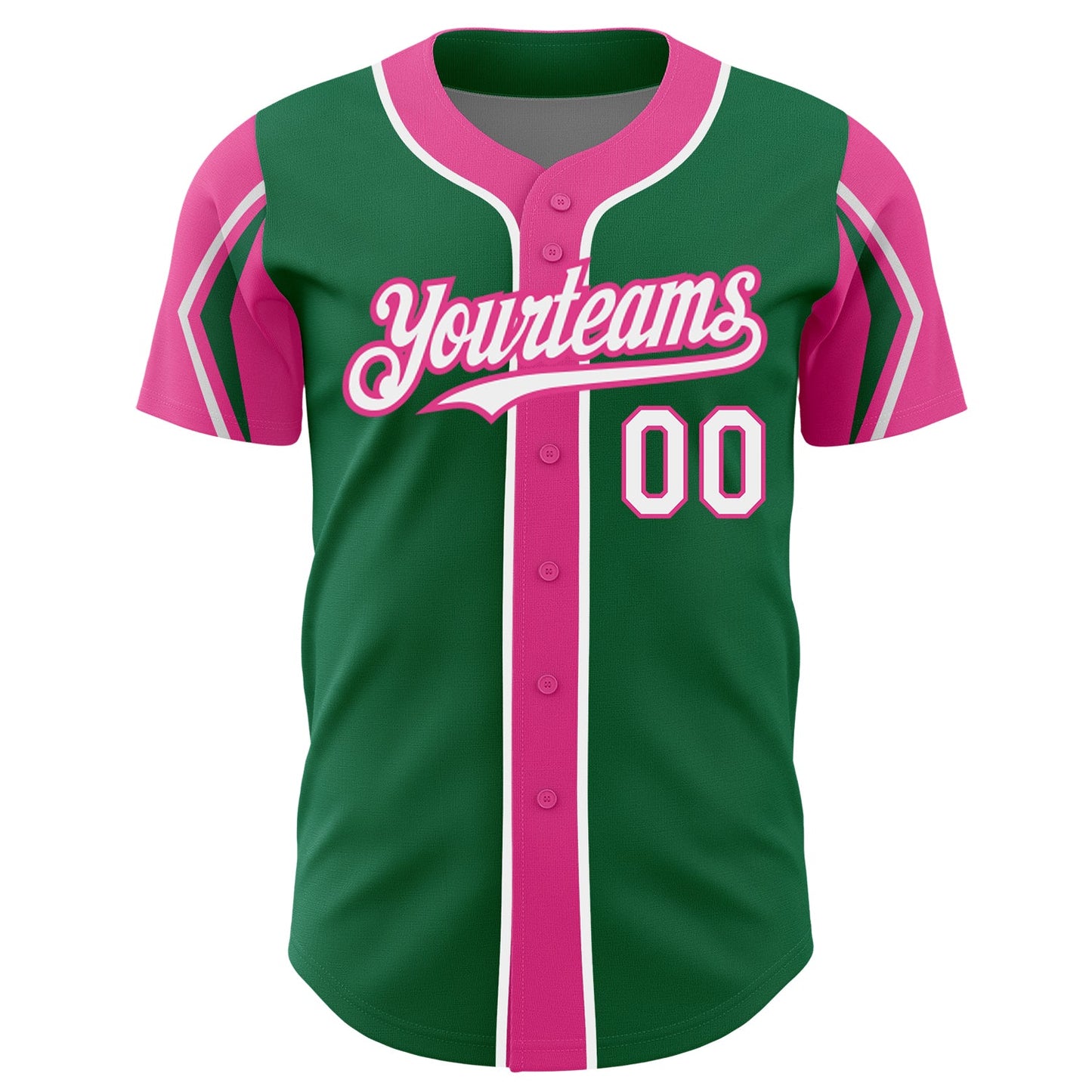 Custom Kelly Green White-Pink 3 Colors Arm Shapes Authentic Baseball Jersey view 3