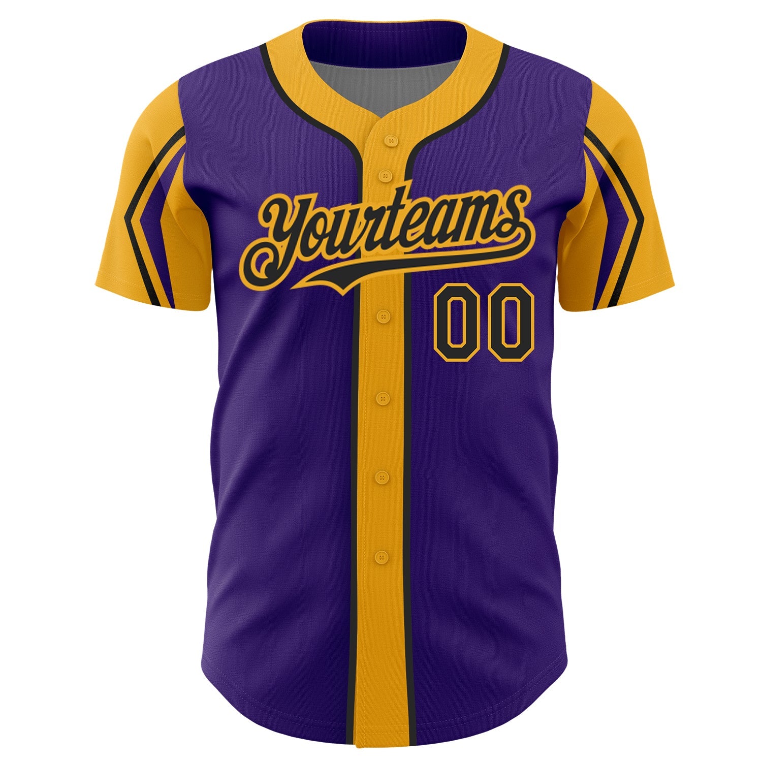 Custom Purple Black-Gold 3 Colors Arm Shapes Authentic Baseball Jersey view 3