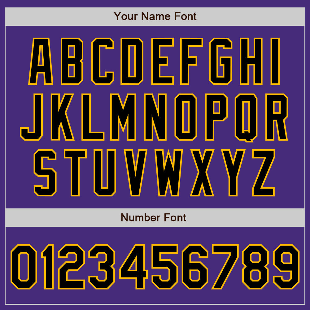 Custom Purple Black-Gold 3 Colors Arm Shapes Authentic Baseball Jersey view 6