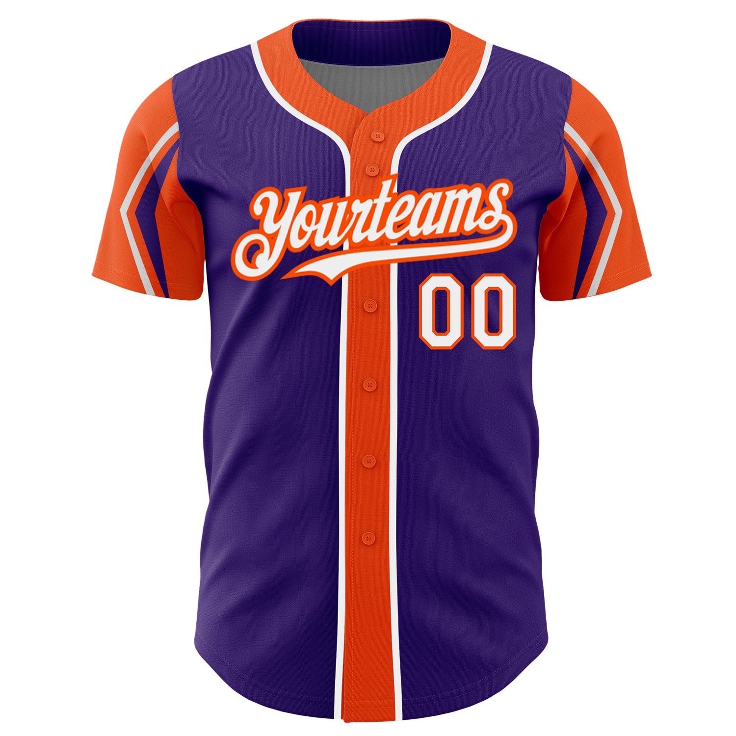 Custom Purple White-Orange 3 Colors Arm Shapes Authentic Baseball Jersey view 3