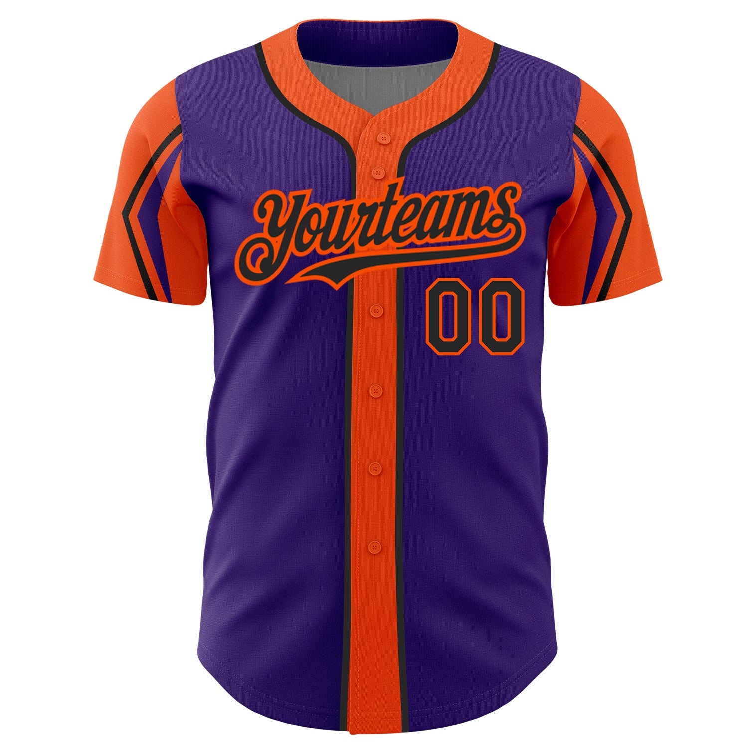 Custom Purple Black-Orange 3 Colors Arm Shapes Authentic Baseball Jersey view 3