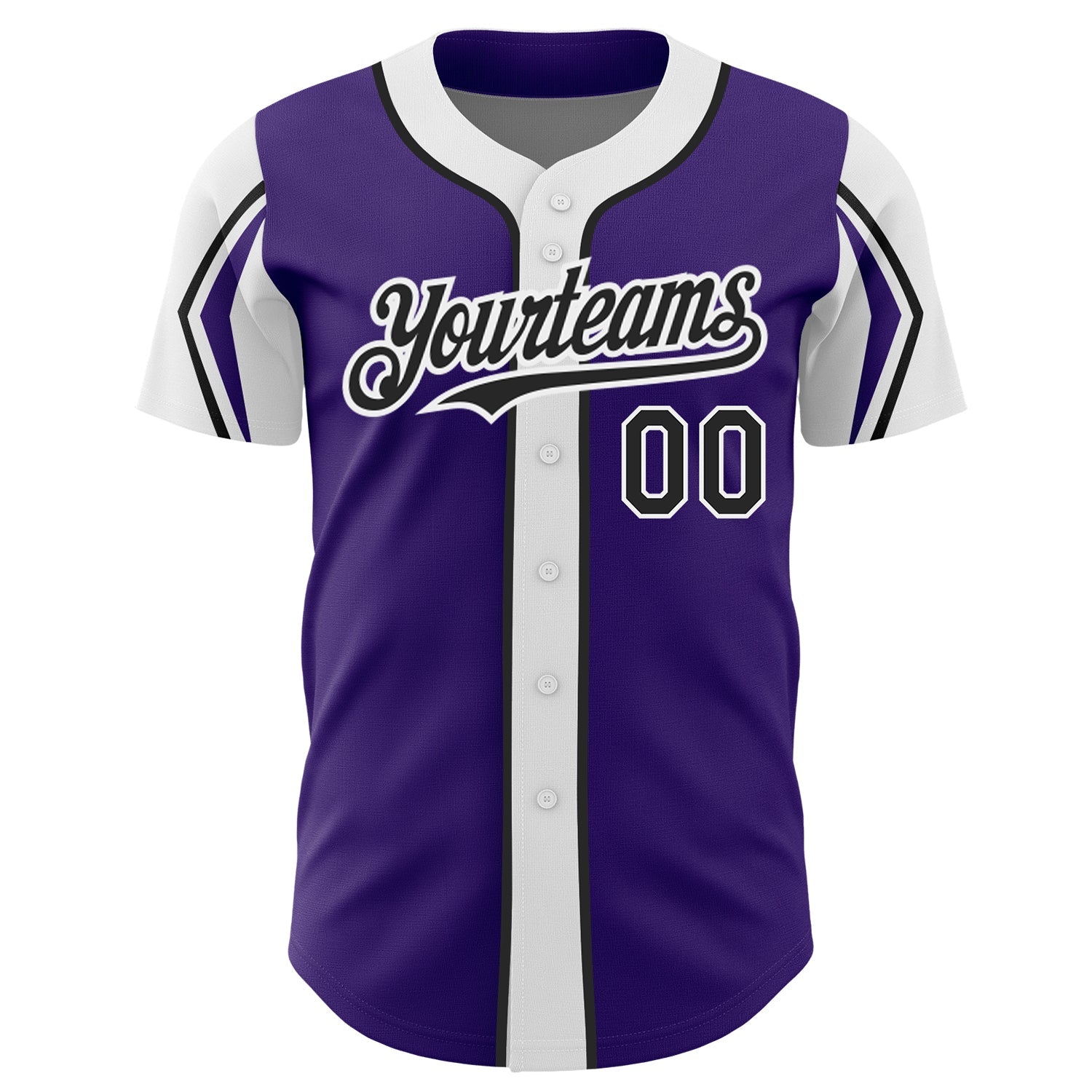 Custom Purple Black-White 3 Colors Arm Shapes Authentic Baseball Jersey view 3