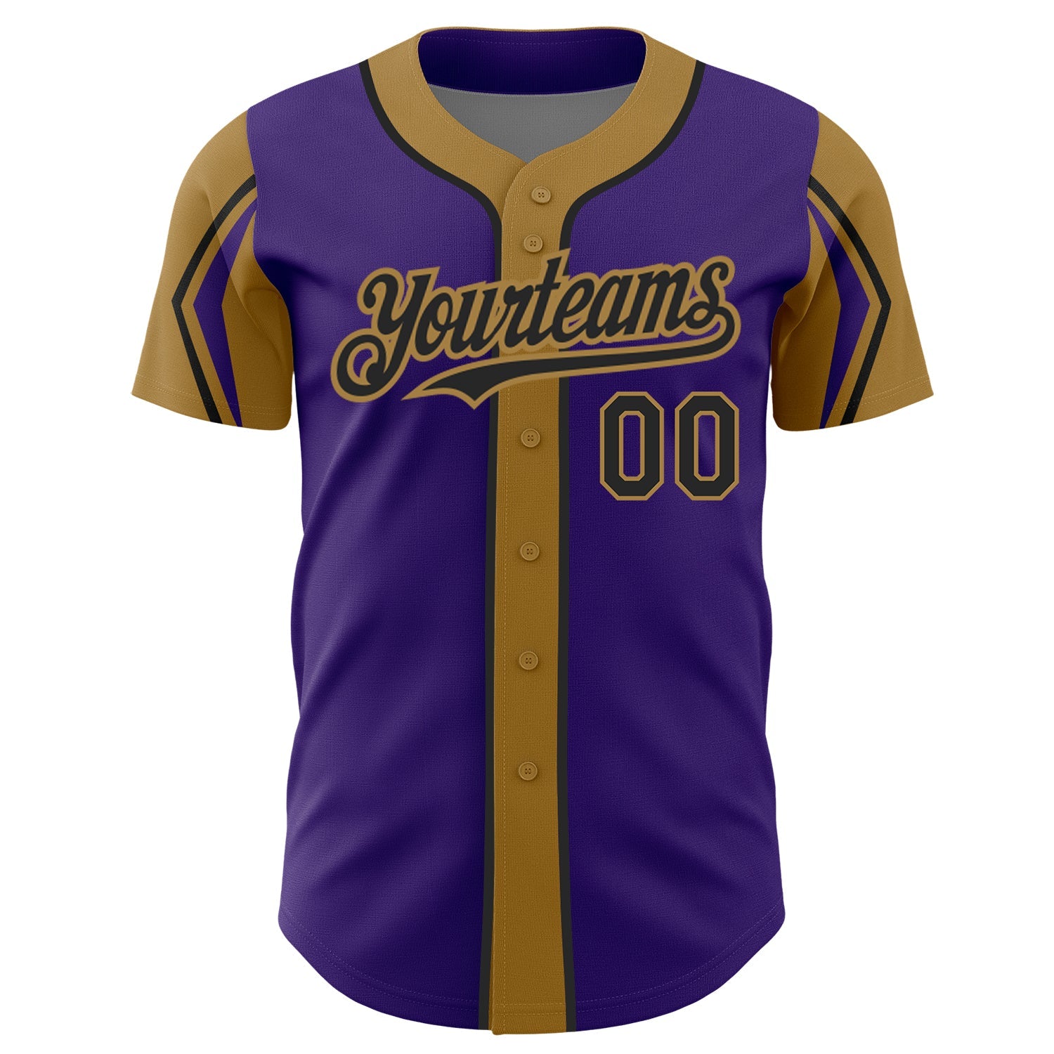 Custom Purple Black-Old Gold 3 Colors Arm Shapes Authentic Baseball Jersey view 3