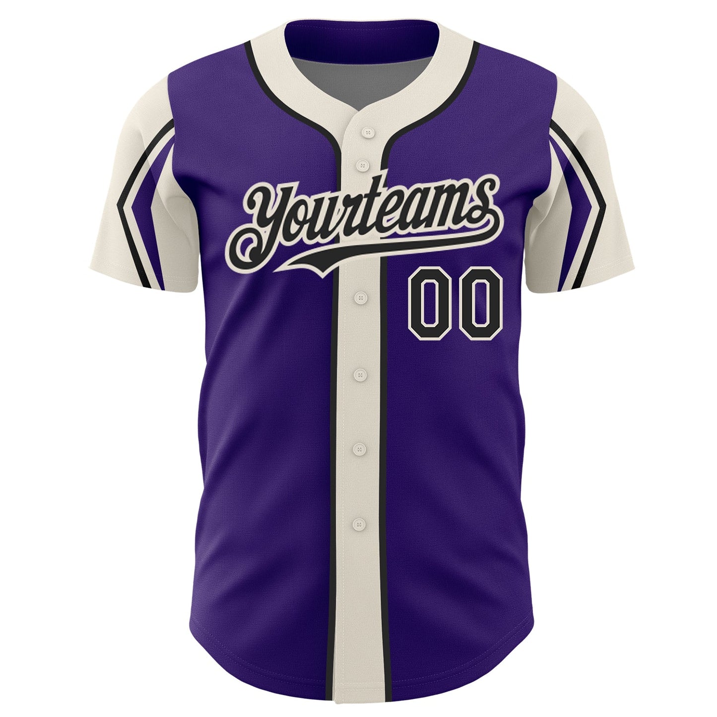 Custom Purple Black-Cream 3 Colors Arm Shapes Authentic Baseball Jersey view 3
