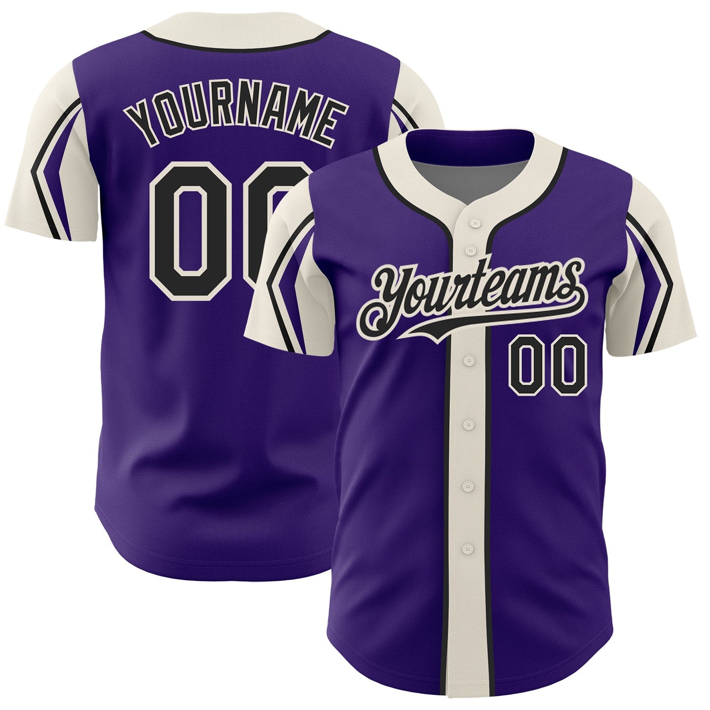 Custom Purple Black-Cream 3 Colors Arm Shapes Authentic Baseball Jersey - Main View