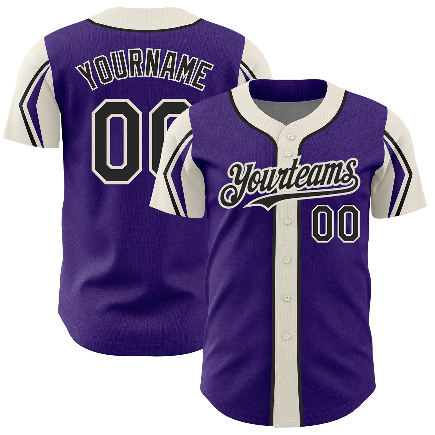 Custom Purple Black-Cream 3 Colors Arm Shapes Authentic Baseball Jersey - Main View