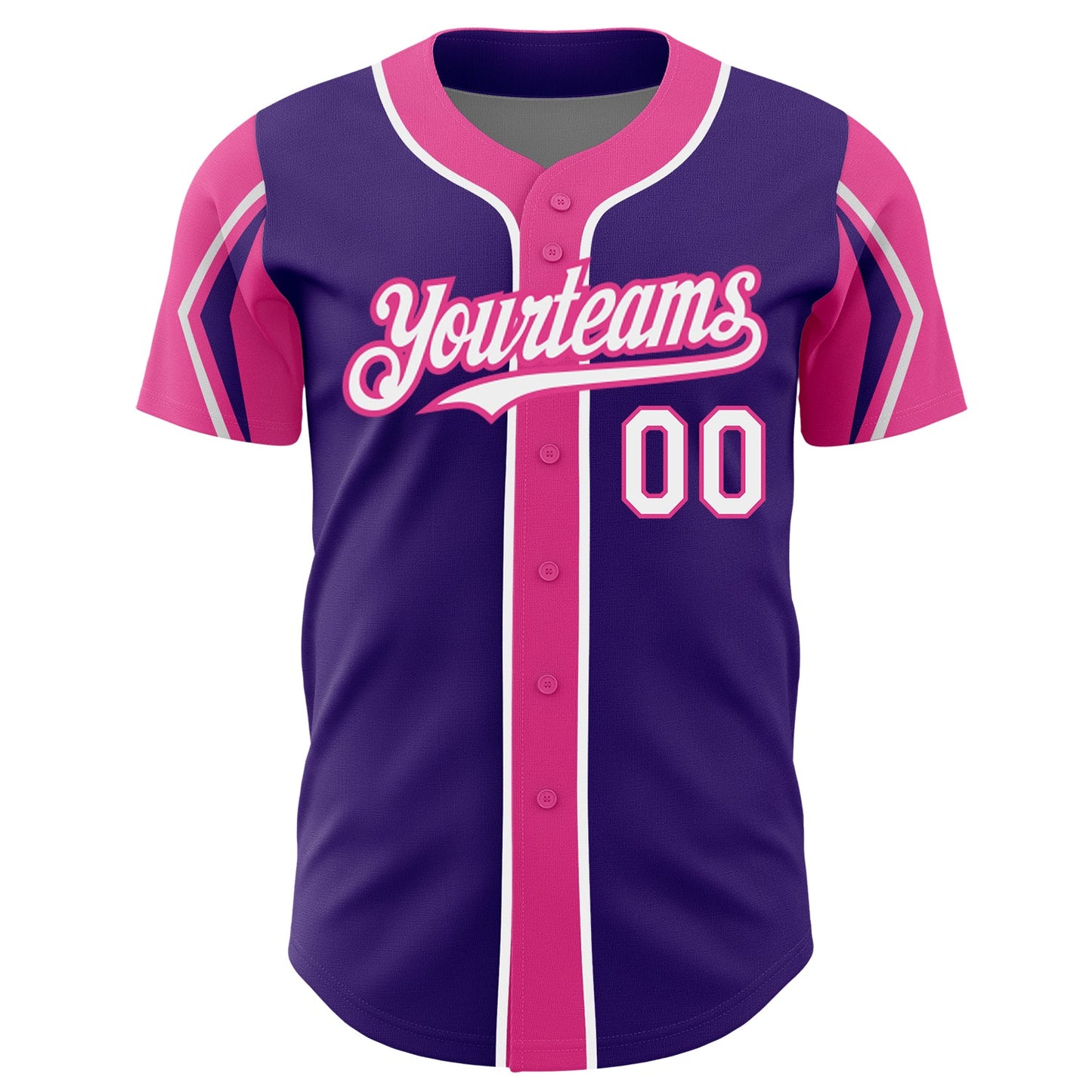 Custom Purple White-Pink 3 Colors Arm Shapes Authentic Baseball Jersey view 3