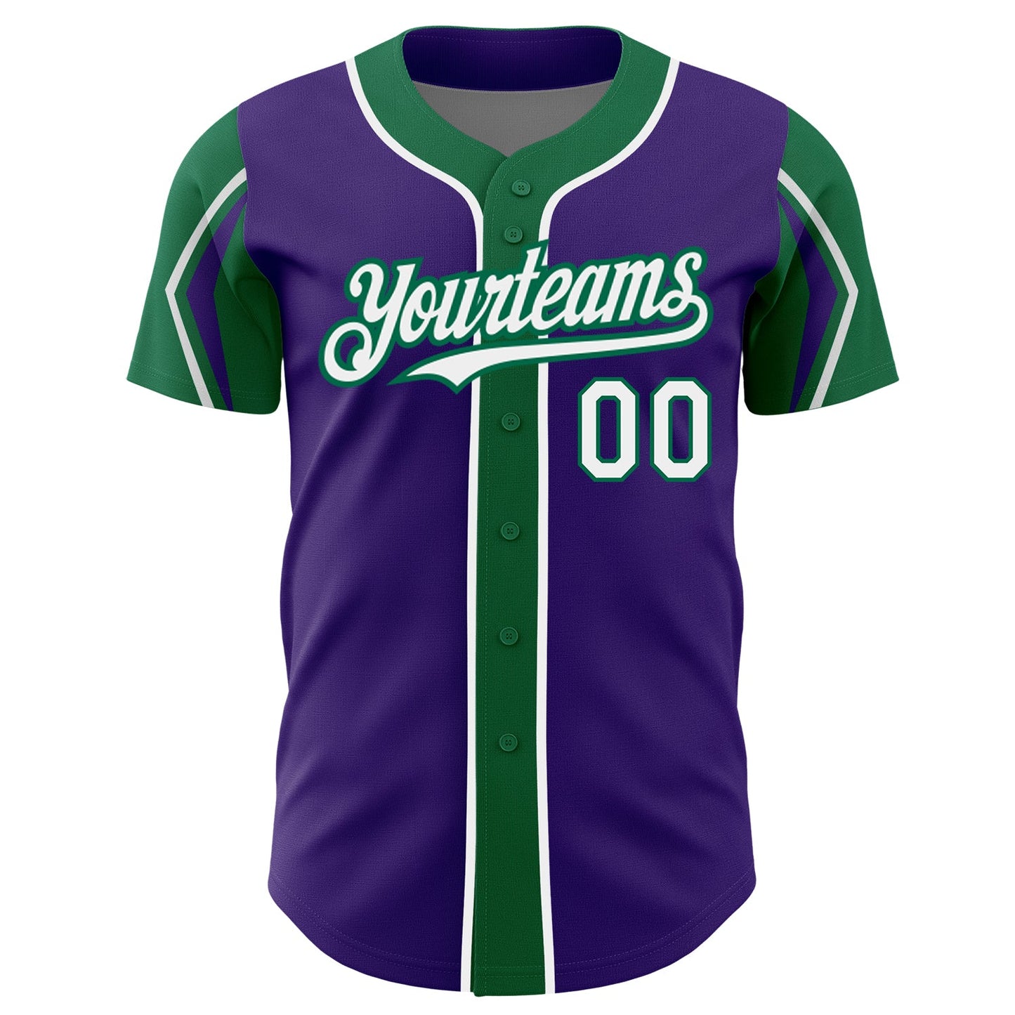 Custom Purple White-Kelly Green 3 Colors Arm Shapes Authentic Baseball Jersey view 3