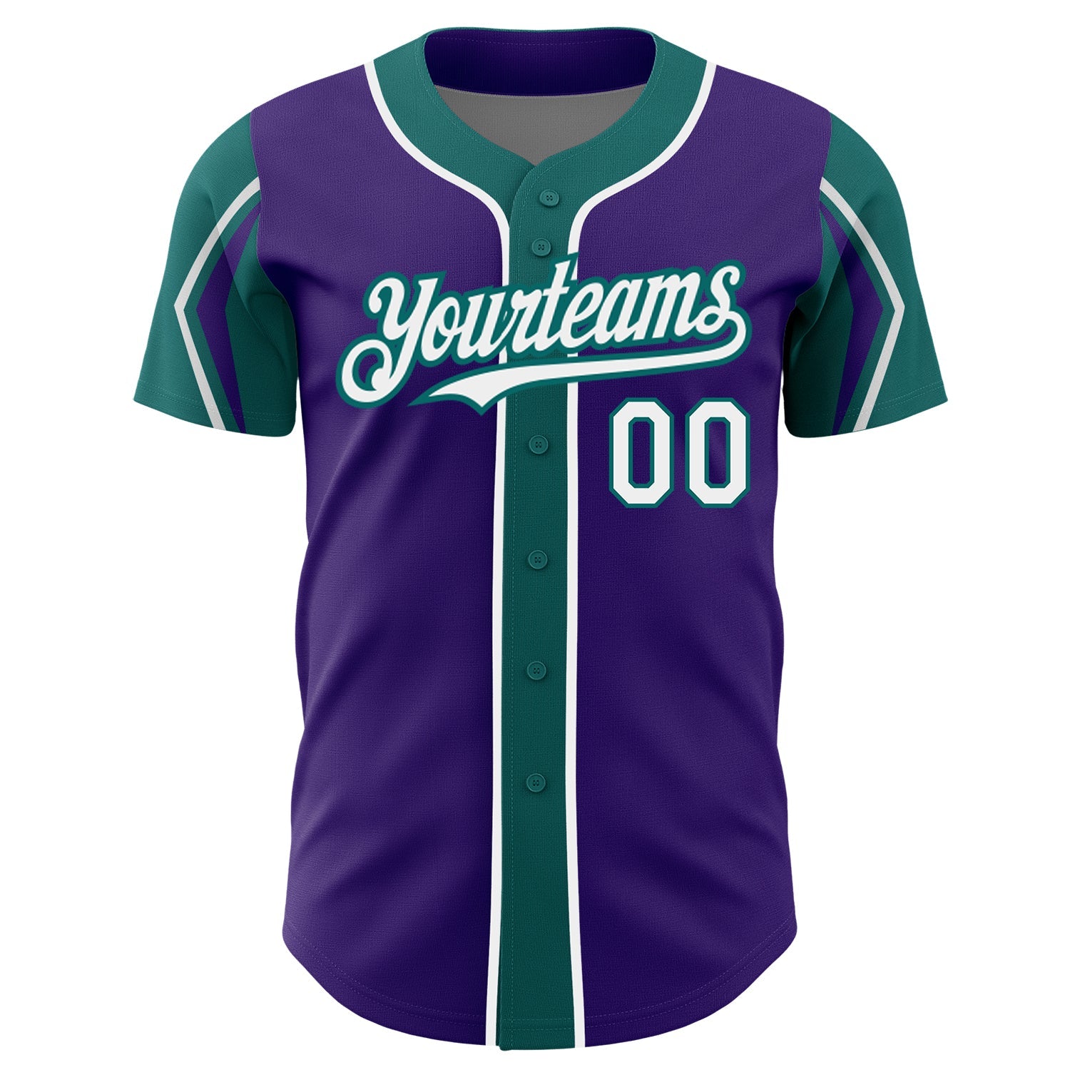 Custom Purple White-Teal 3 Colors Arm Shapes Authentic Baseball Jersey view 3