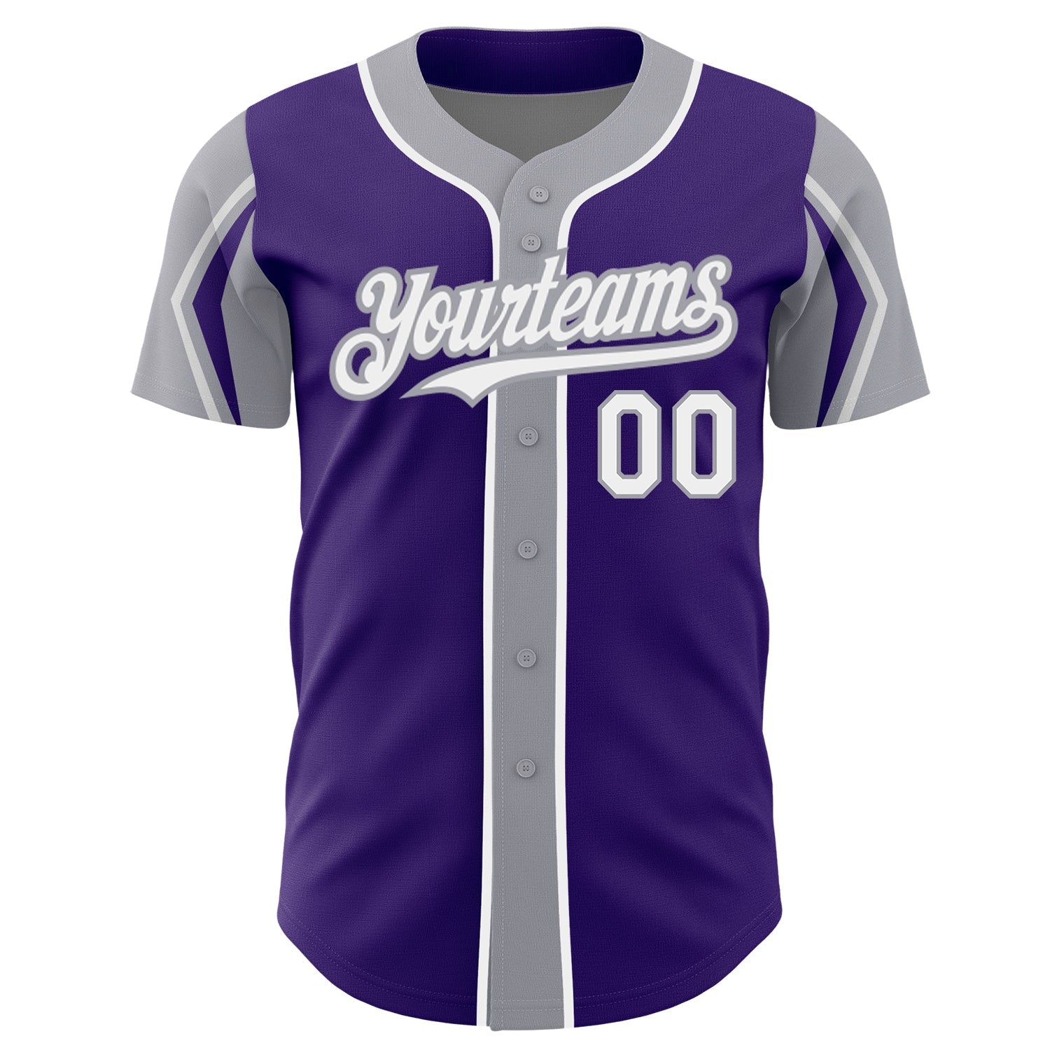 Custom Purple White-Gray 3 Colors Arm Shapes Authentic Baseball Jersey view 3