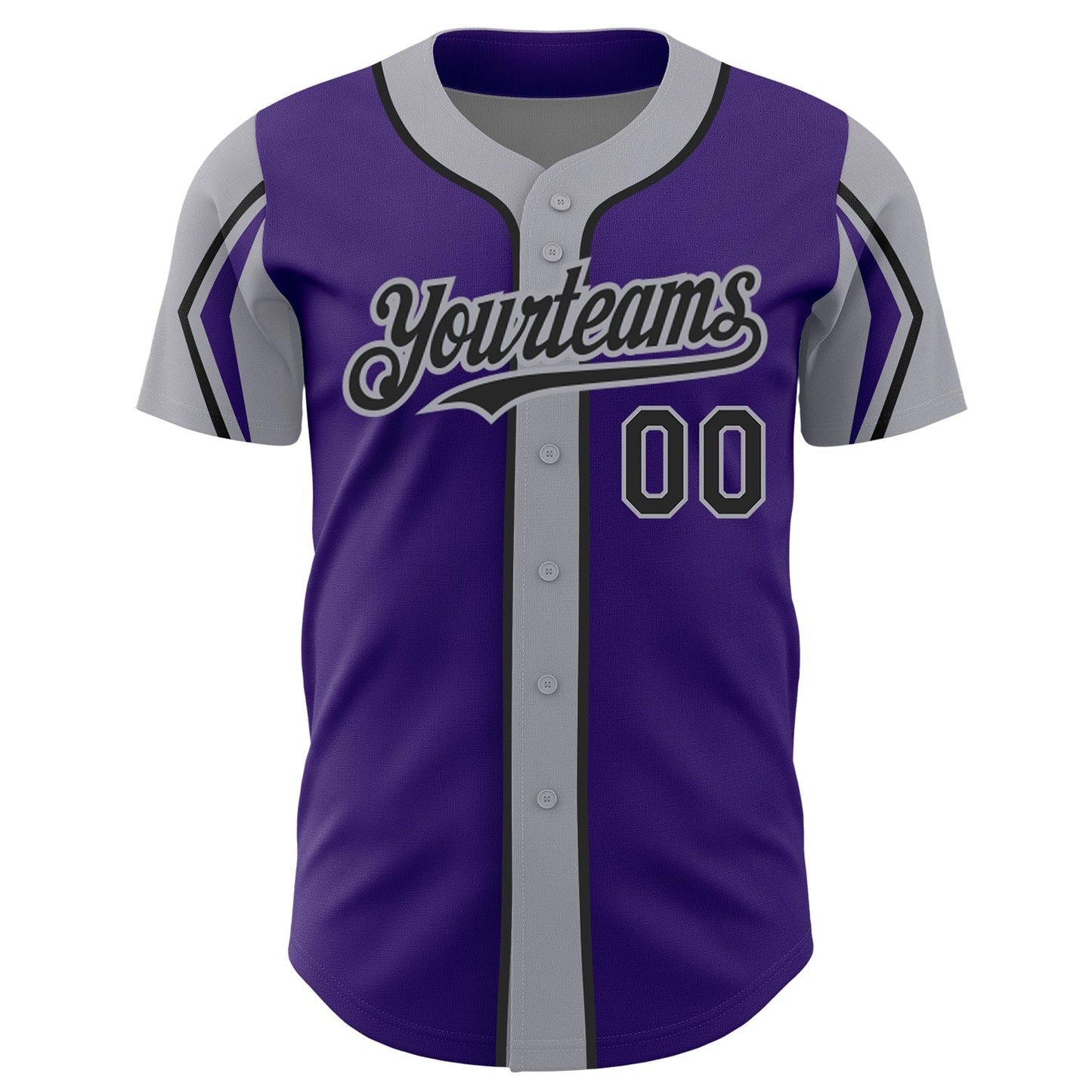 Custom Purple Black-Gray 3 Colors Arm Shapes Authentic Baseball Jersey view 3
