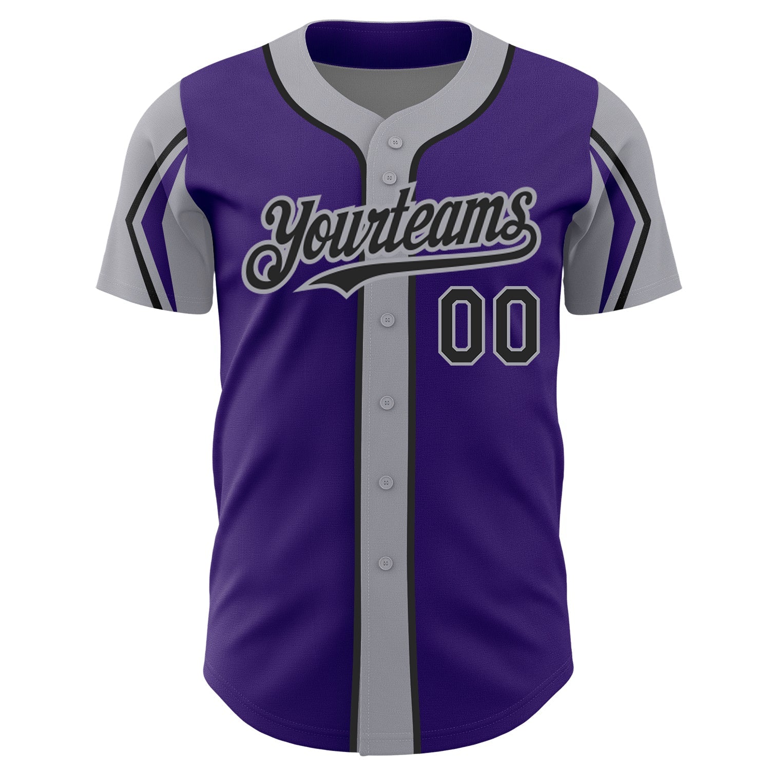 Custom Purple Black-Gray 3 Colors Arm Shapes Authentic Baseball Jersey view 3