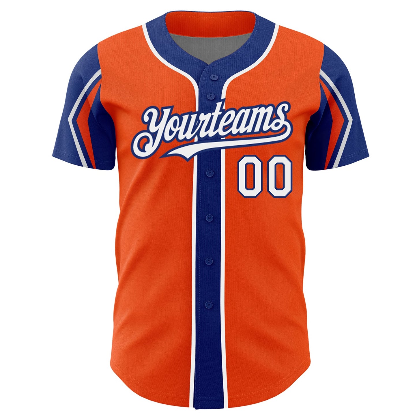 Custom Orange White-Royal 3 Colors Arm Shapes Authentic Baseball Jersey view 3