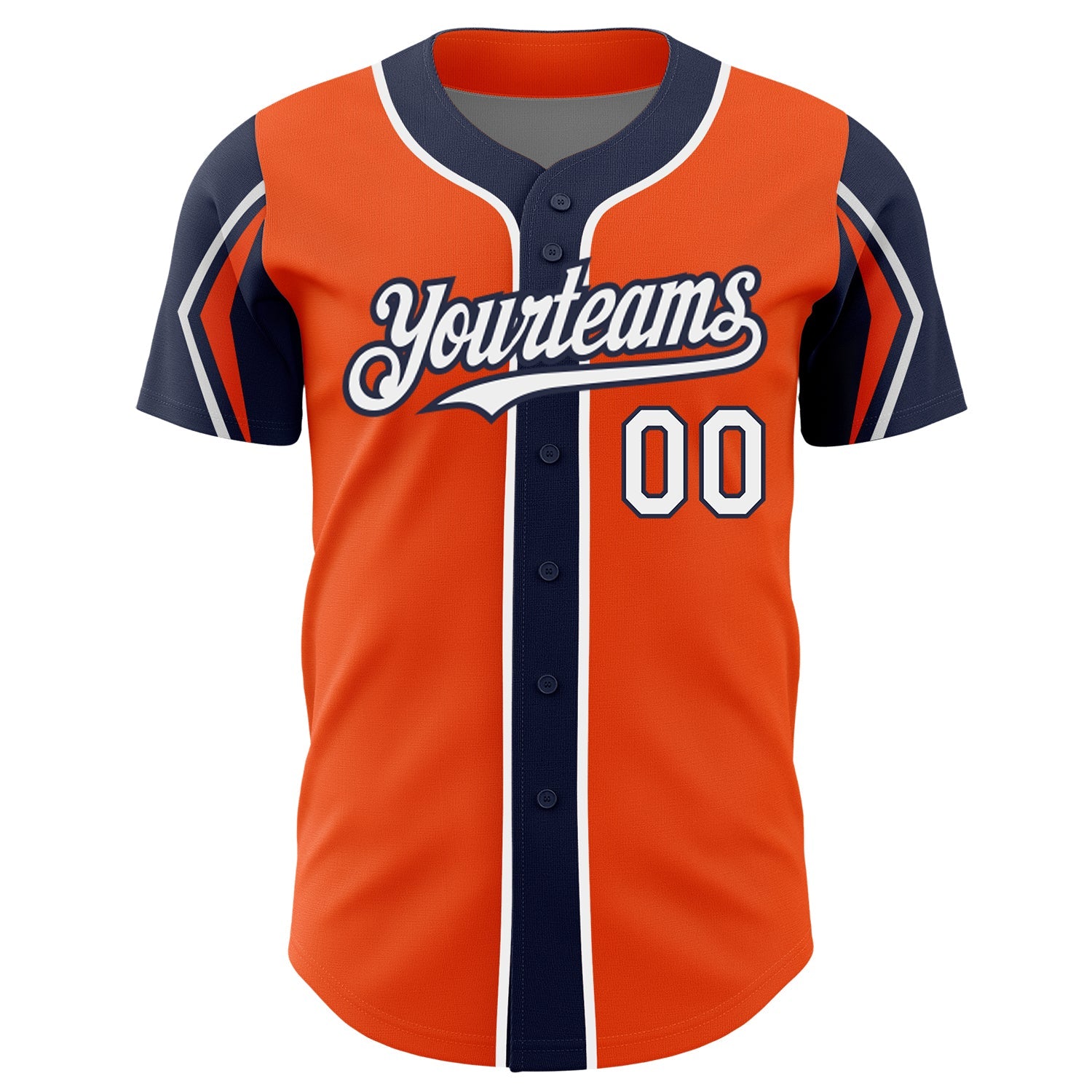 Custom Orange White-Navy 3 Colors Arm Shapes Authentic Baseball Jersey view 3