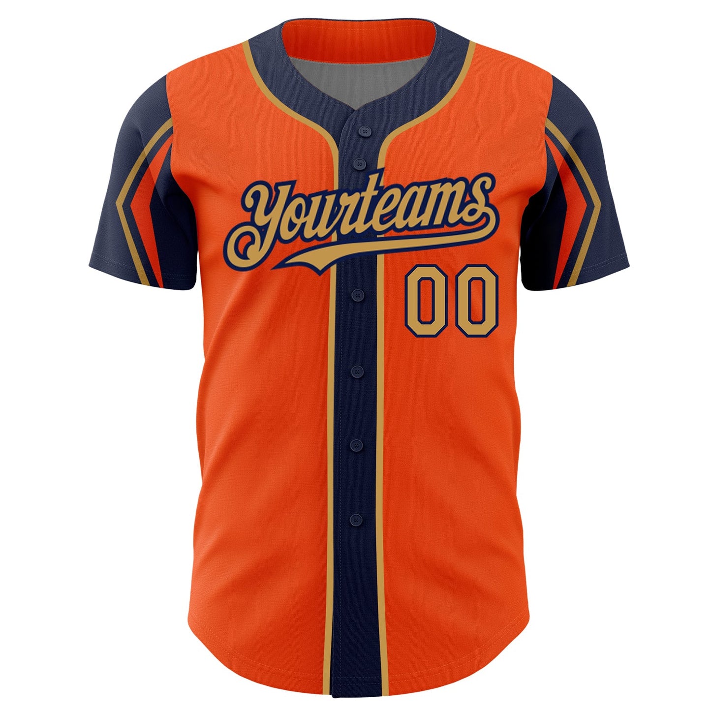 Custom Orange Old Gold-Navy 3 Colors Arm Shapes Authentic Baseball Jersey view 3