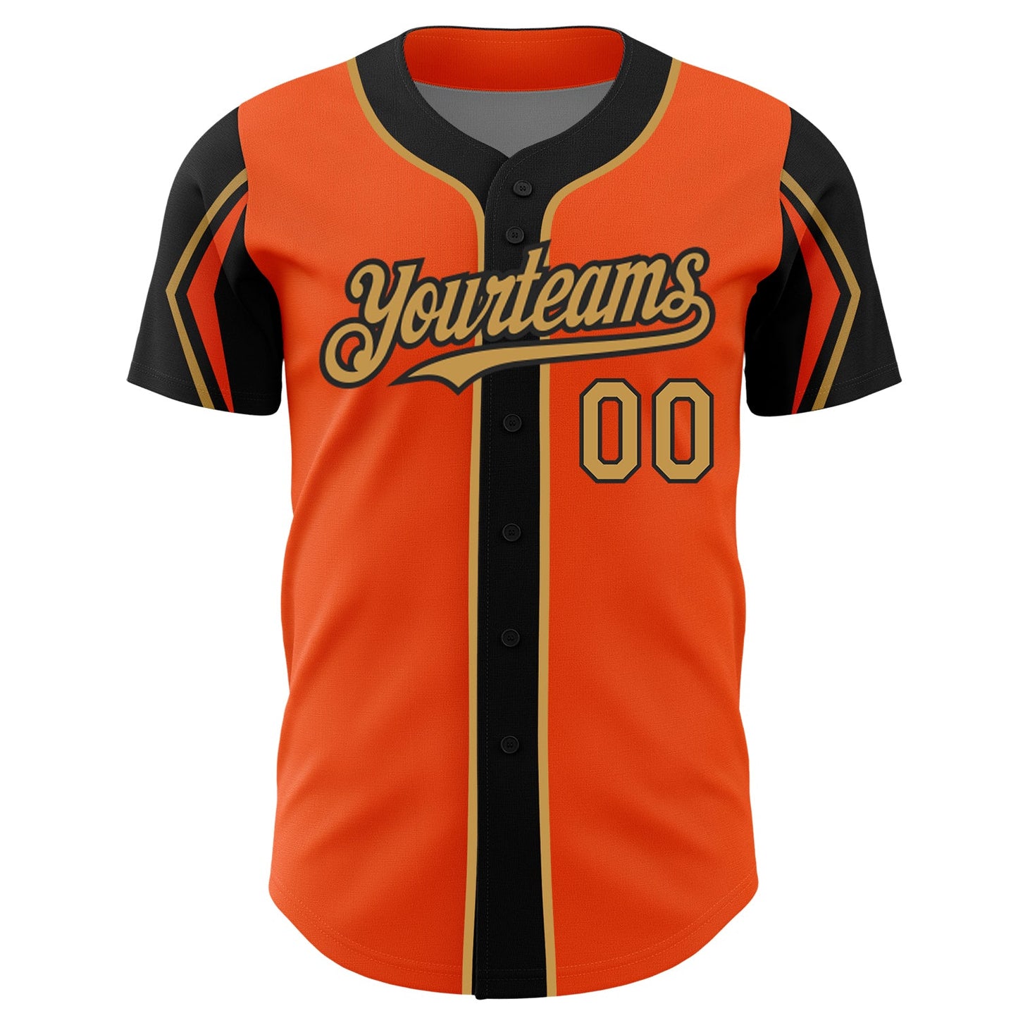 Custom Orange Old Gold-Black 3 Colors Arm Shapes Authentic Baseball Jersey view 3