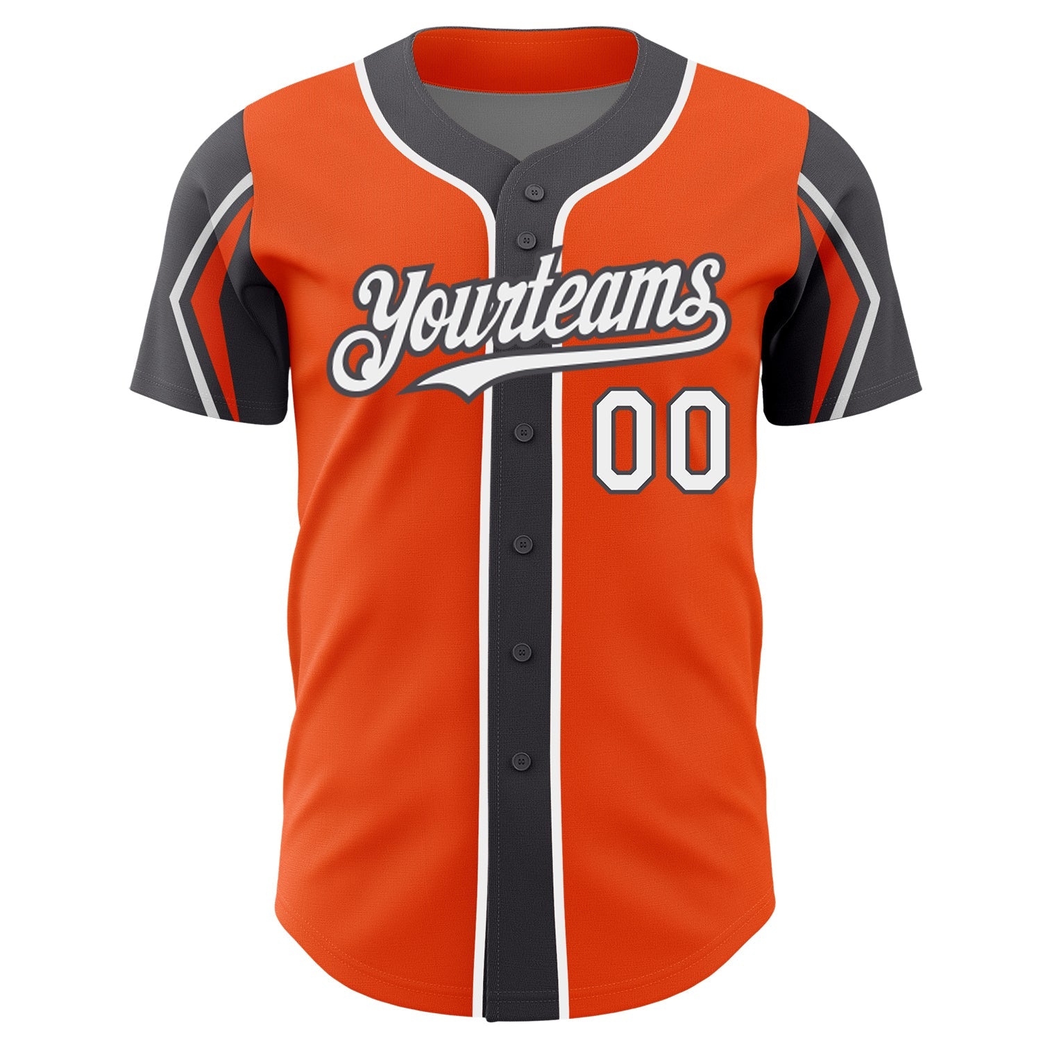 Custom Orange White-Steel Gray 3 Colors Arm Shapes Authentic Baseball Jersey view 3