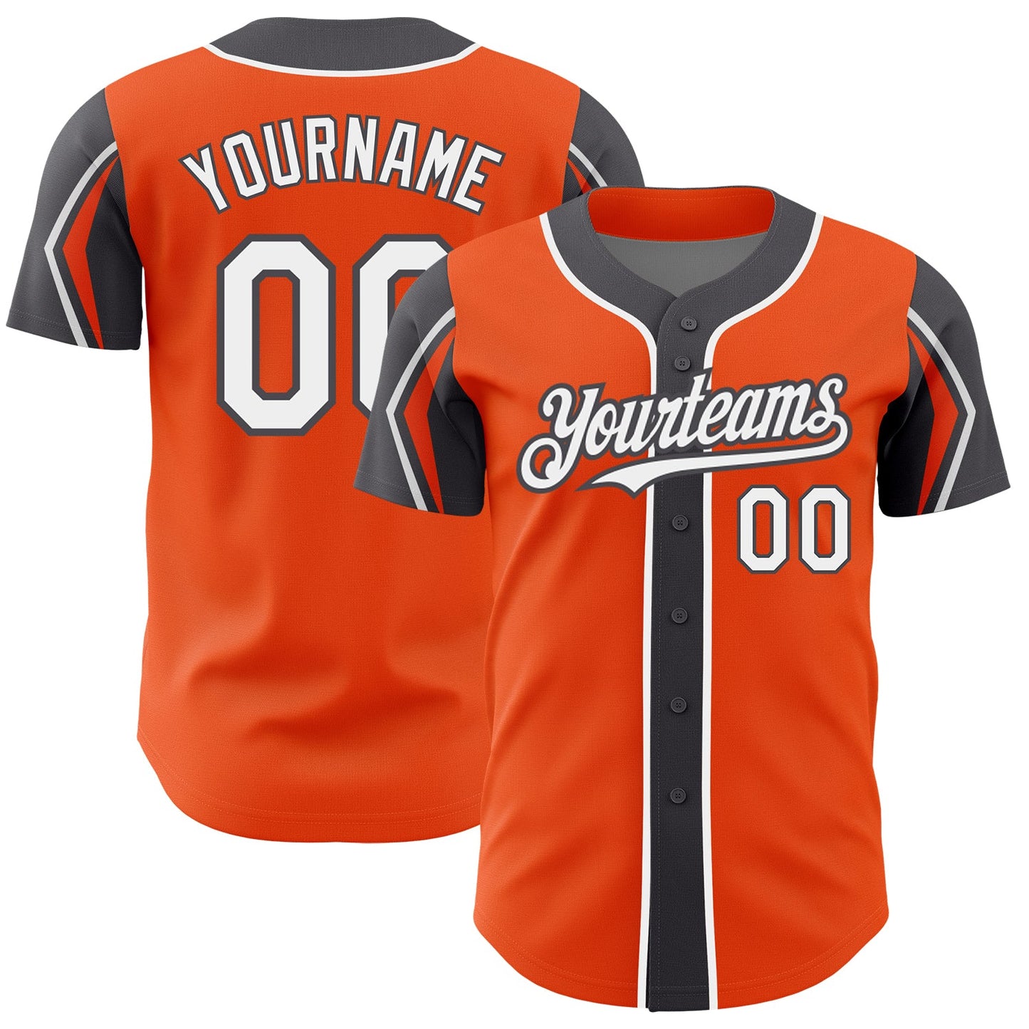 Custom Orange White-Steel Gray 3 Colors Arm Shapes Authentic Baseball Jersey - Main View