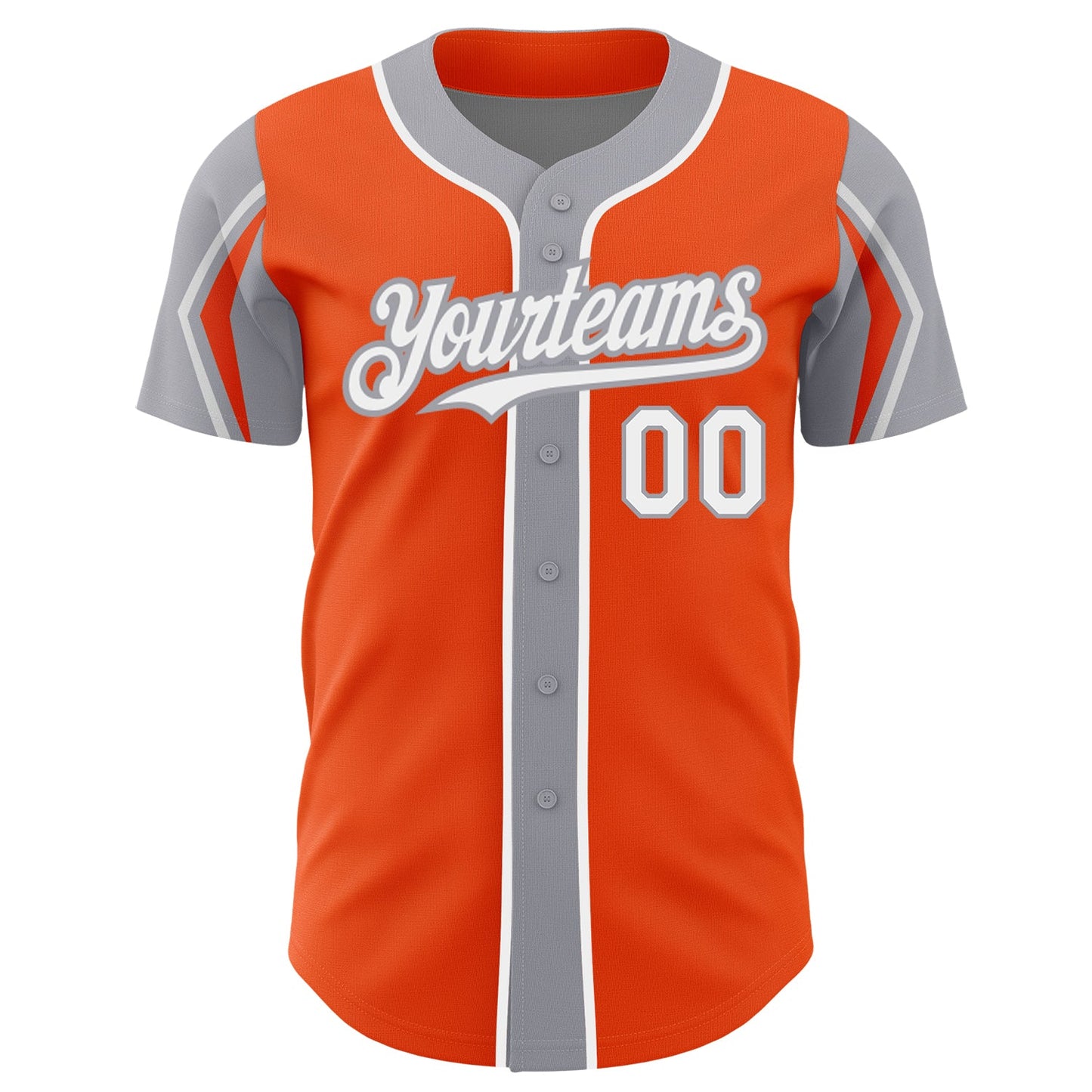 Custom Orange White-Gray 3 Colors Arm Shapes Authentic Baseball Jersey view 3