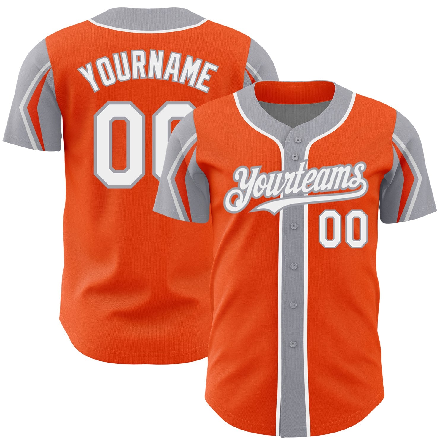 Custom Orange White-Gray 3 Colors Arm Shapes Authentic Baseball Jersey - Main View