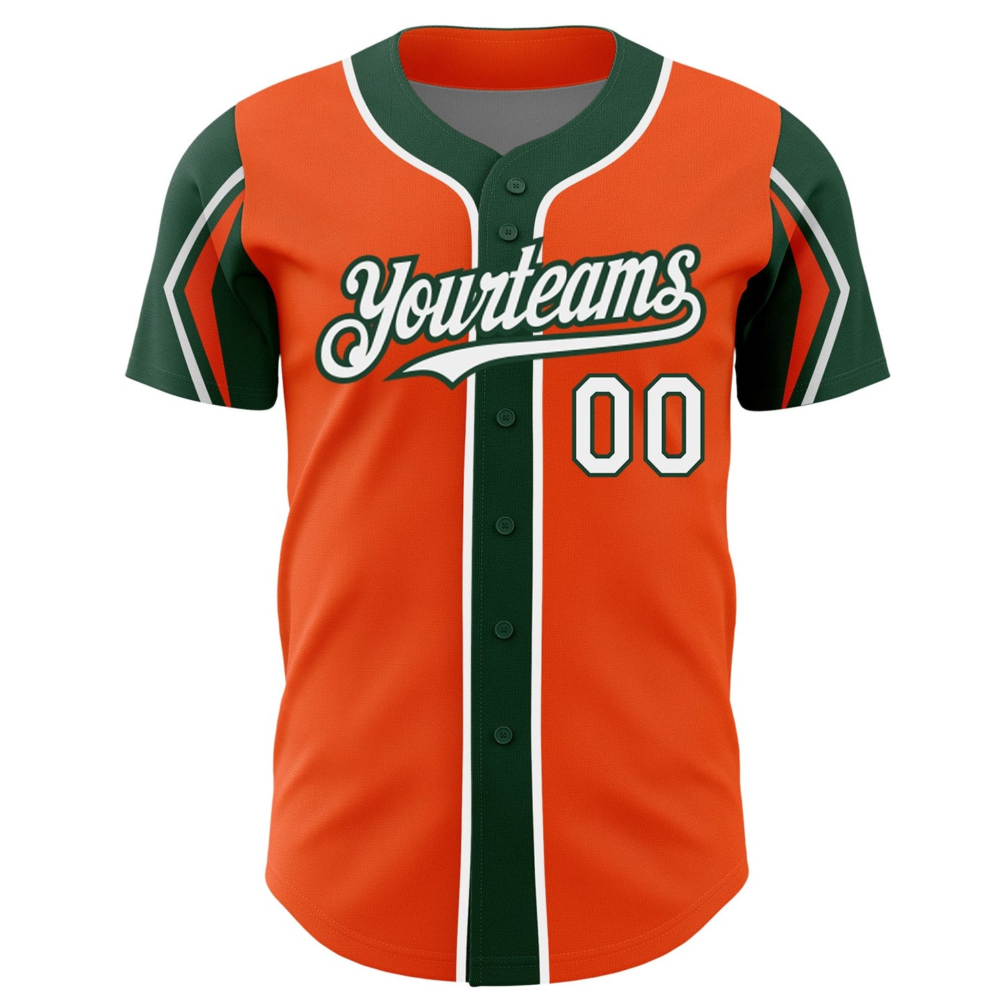 Custom Orange White-Green 3 Colors Arm Shapes Authentic Baseball Jersey view 3