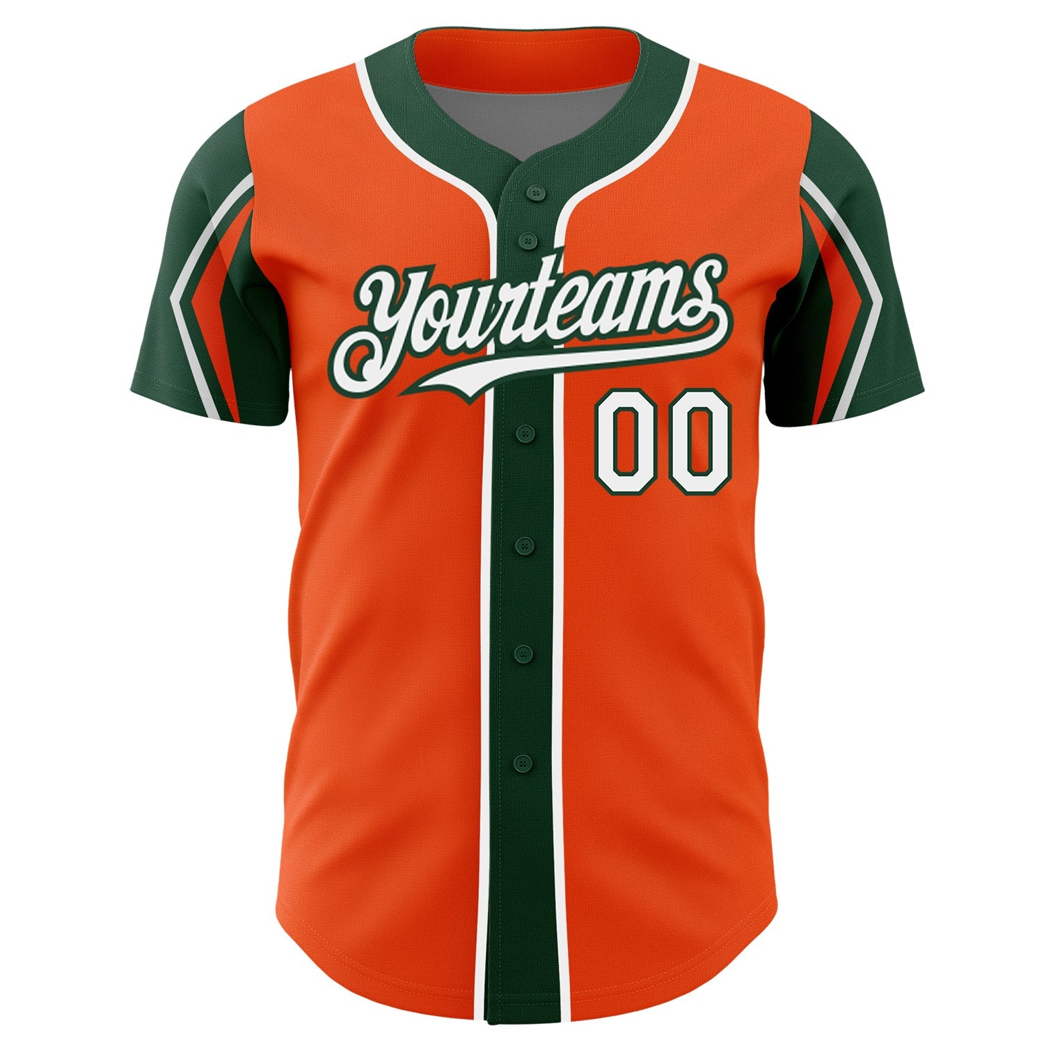 Custom Orange White-Green 3 Colors Arm Shapes Authentic Baseball Jersey view 3