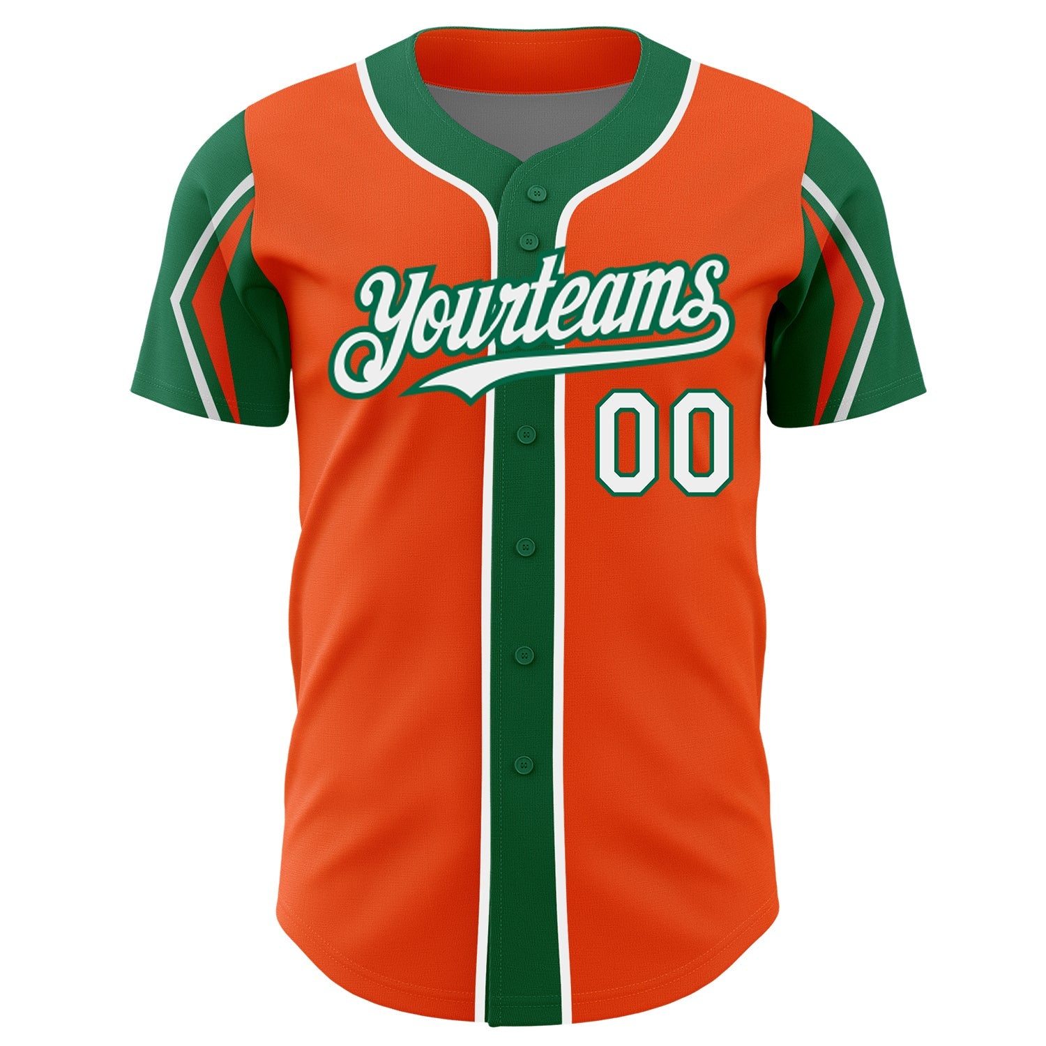 Custom Orange White-Kelly Green 3 Colors Arm Shapes Authentic Baseball Jersey view 3