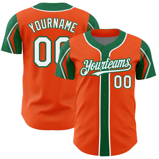 Custom Orange White-Kelly Green 3 Colors Arm Shapes Authentic Baseball Jersey - Main View