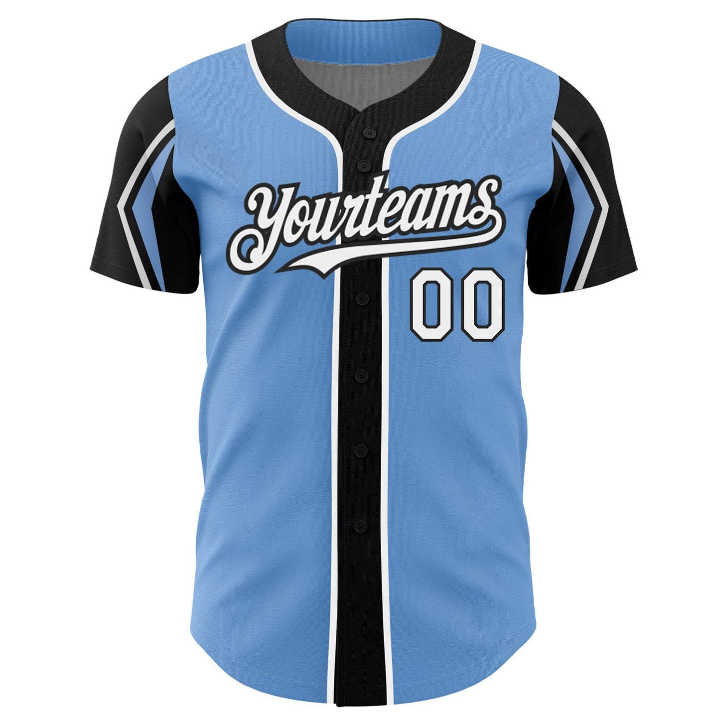 Custom Light Blue White-Black 3 Colors Arm Shapes Authentic Baseball Jersey view 3