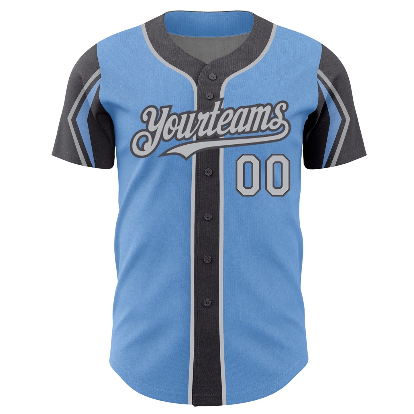 Custom Light Blue Gray-Steel Gray 3 Colors Arm Shapes Authentic Baseball Jersey view 3