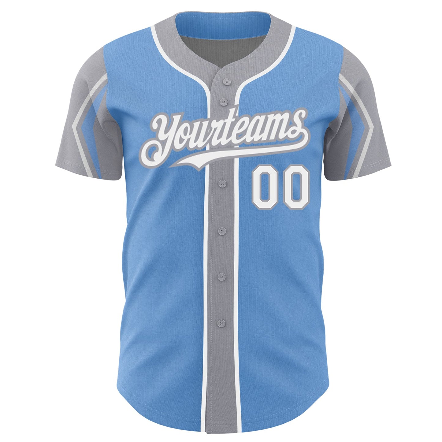 Custom Light Blue White-Gray 3 Colors Arm Shapes Authentic Baseball Jersey view 3