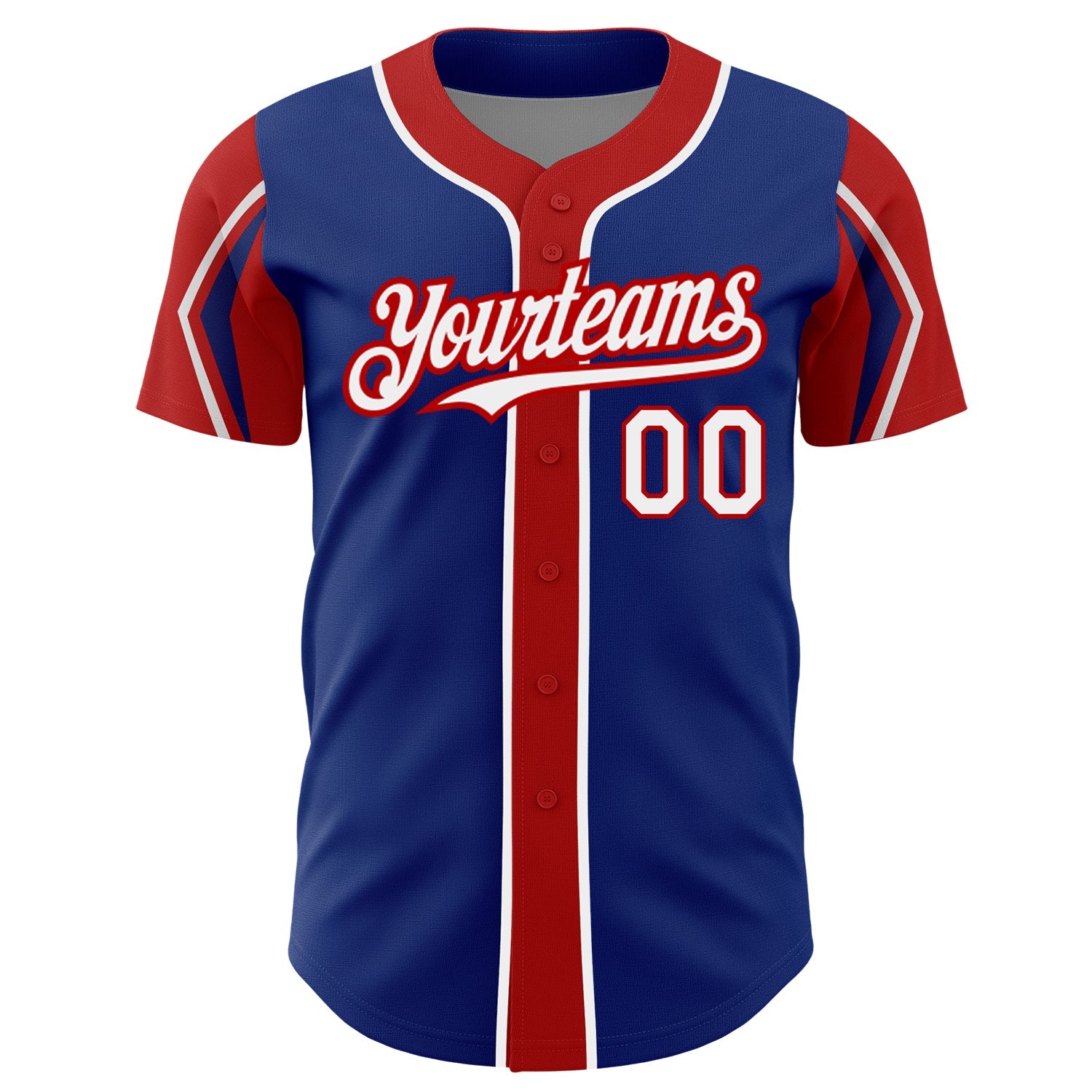 Custom Royal White-Red 3 Colors Arm Shapes Authentic Baseball Jersey view 3