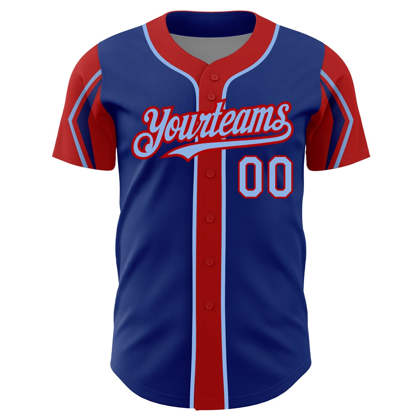 Custom Royal Light Blue-Red 3 Colors Arm Shapes Authentic Baseball Jersey view 3