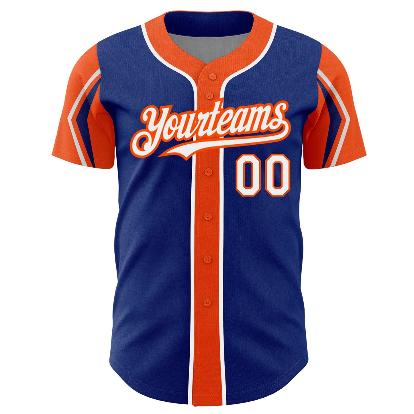Custom Royal White-Orange 3 Colors Arm Shapes Authentic Baseball Jersey view 3