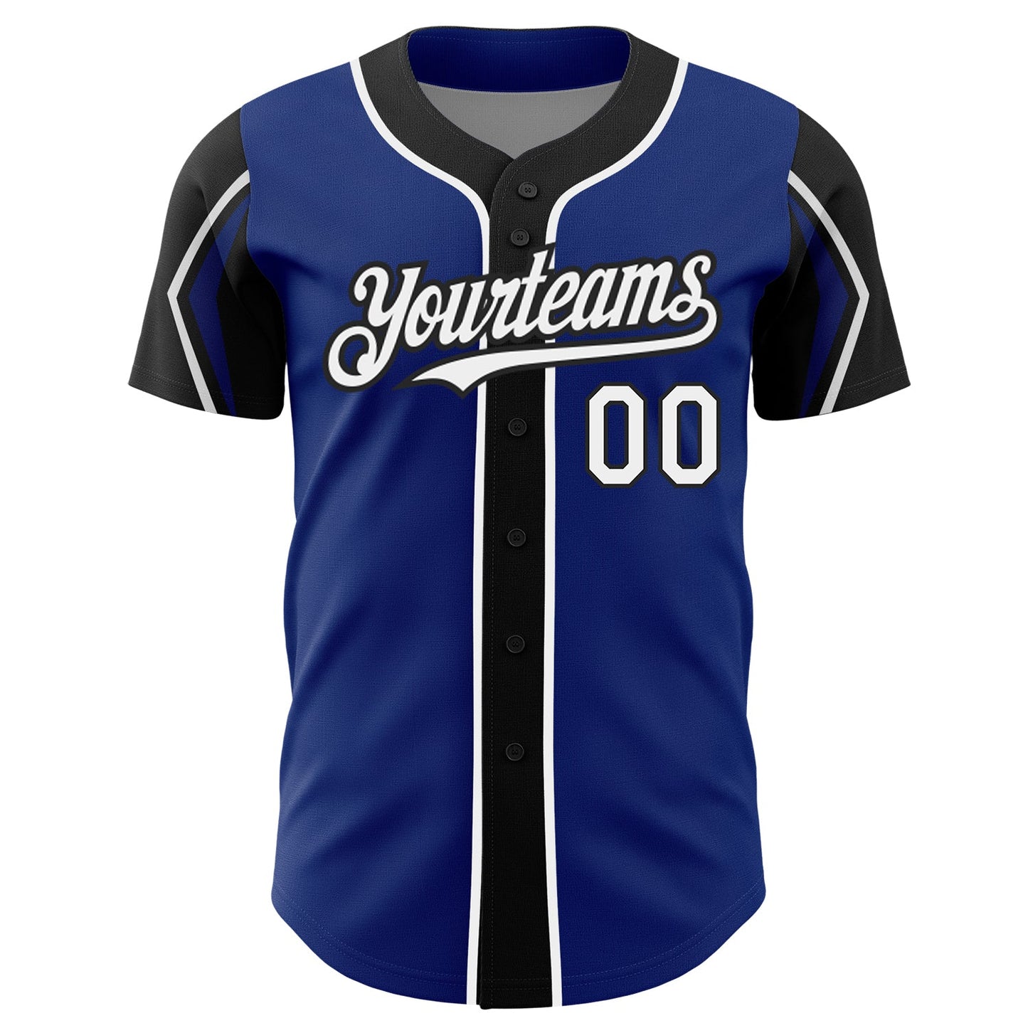 Custom Royal White-Black 3 Colors Arm Shapes Authentic Baseball Jersey view 3