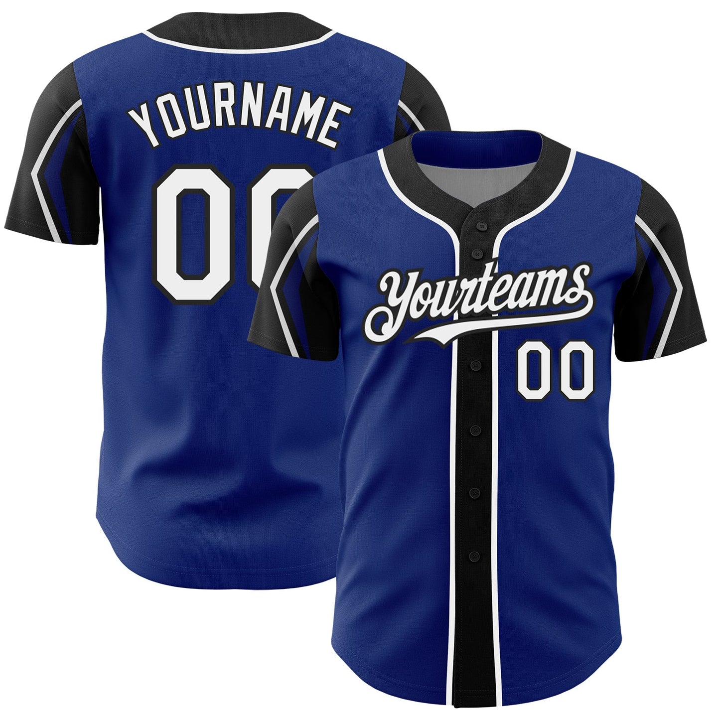 Custom Royal White-Black 3 Colors Arm Shapes Authentic Baseball Jersey - Main View