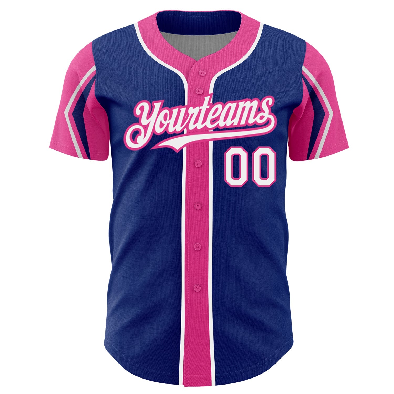 Custom Royal White-Pink 3 Colors Arm Shapes Authentic Baseball Jersey view 3