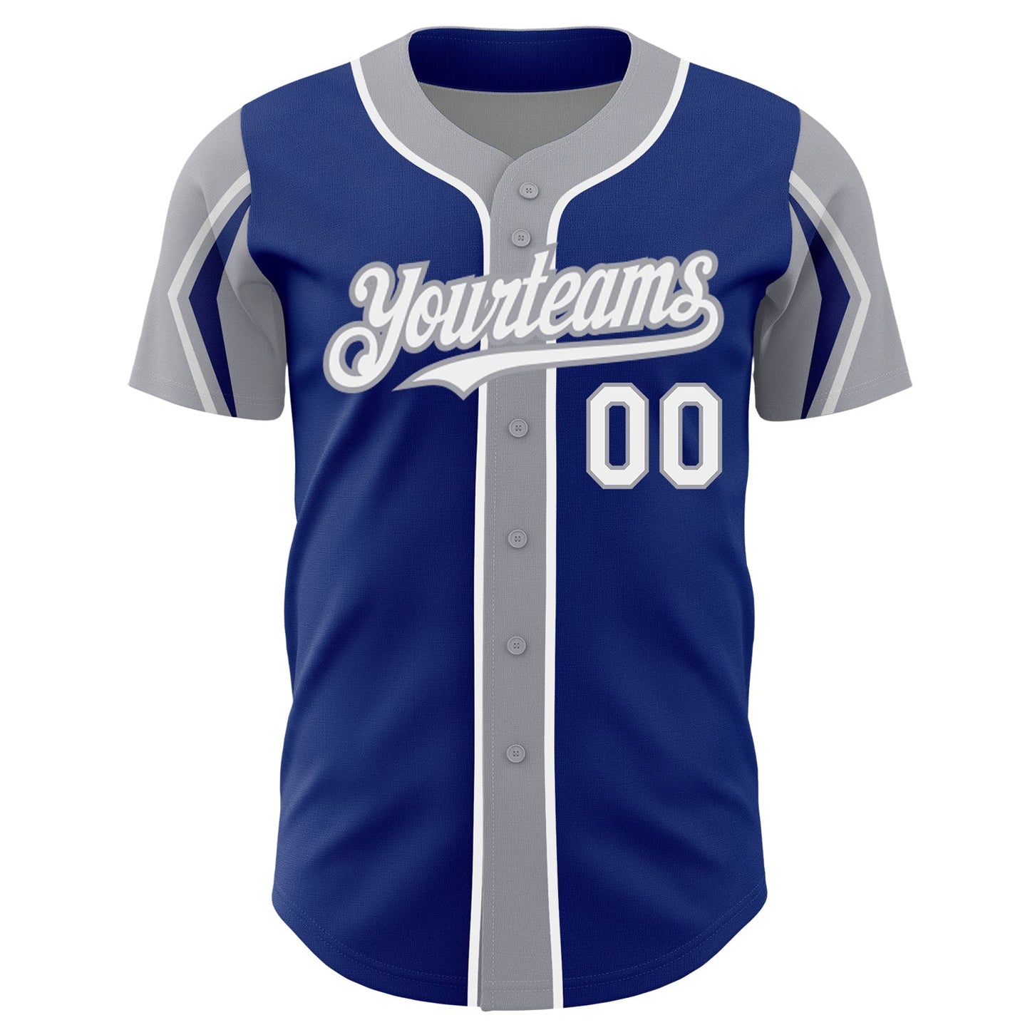 Custom Royal White-Gray 3 Colors Arm Shapes Authentic Baseball Jersey view 3