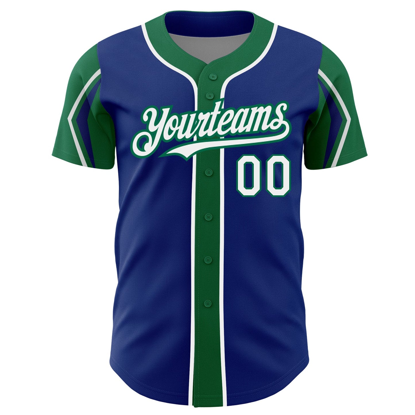Custom Royal White-Kelly Green 3 Colors Arm Shapes Authentic Baseball Jersey view 3