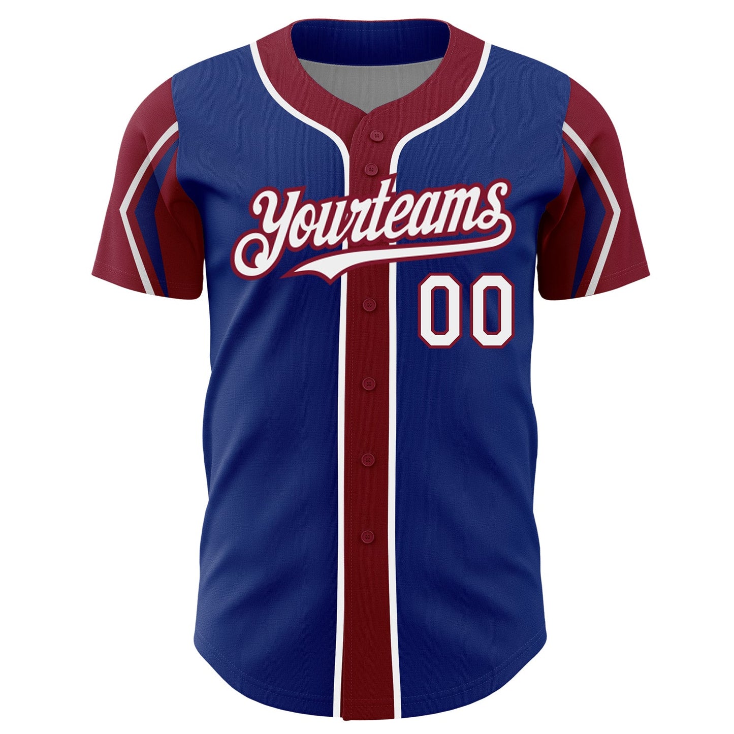 Custom Royal White-Crimson 3 Colors Arm Shapes Authentic Baseball Jersey view 3