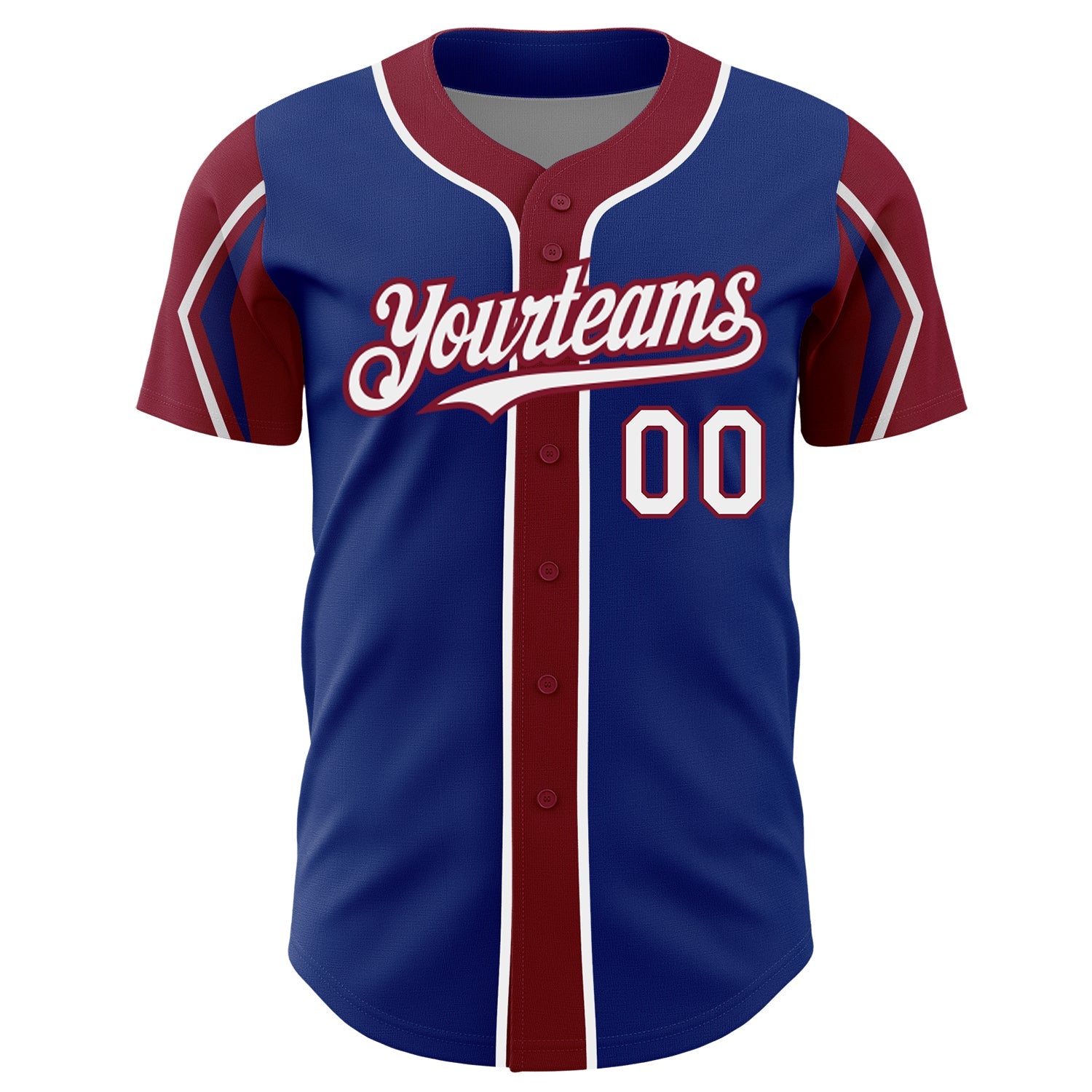 Custom Royal White-Crimson 3 Colors Arm Shapes Authentic Baseball Jersey view 3