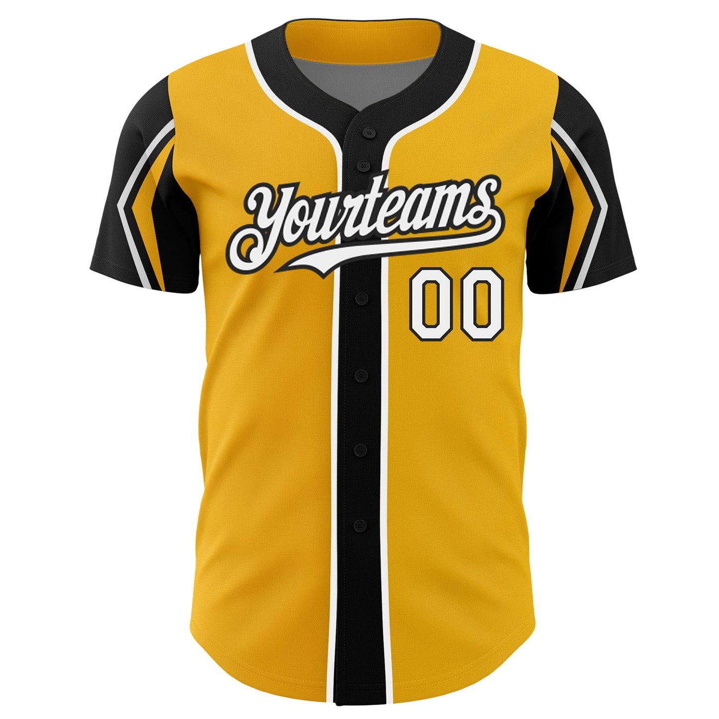 Custom Gold White-Black 3 Colors Arm Shapes Authentic Baseball Jersey view 3