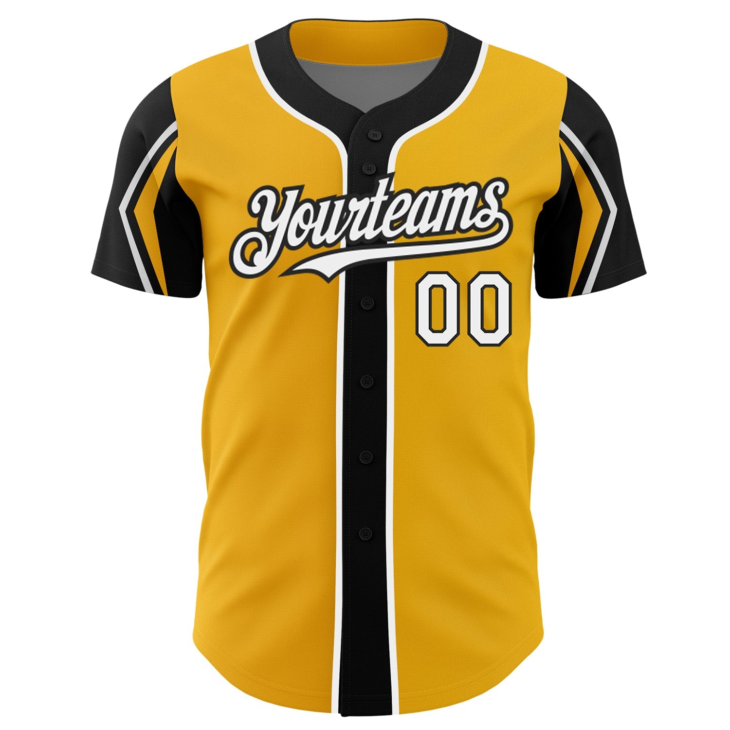 Custom Gold White-Black 3 Colors Arm Shapes Authentic Baseball Jersey view 3