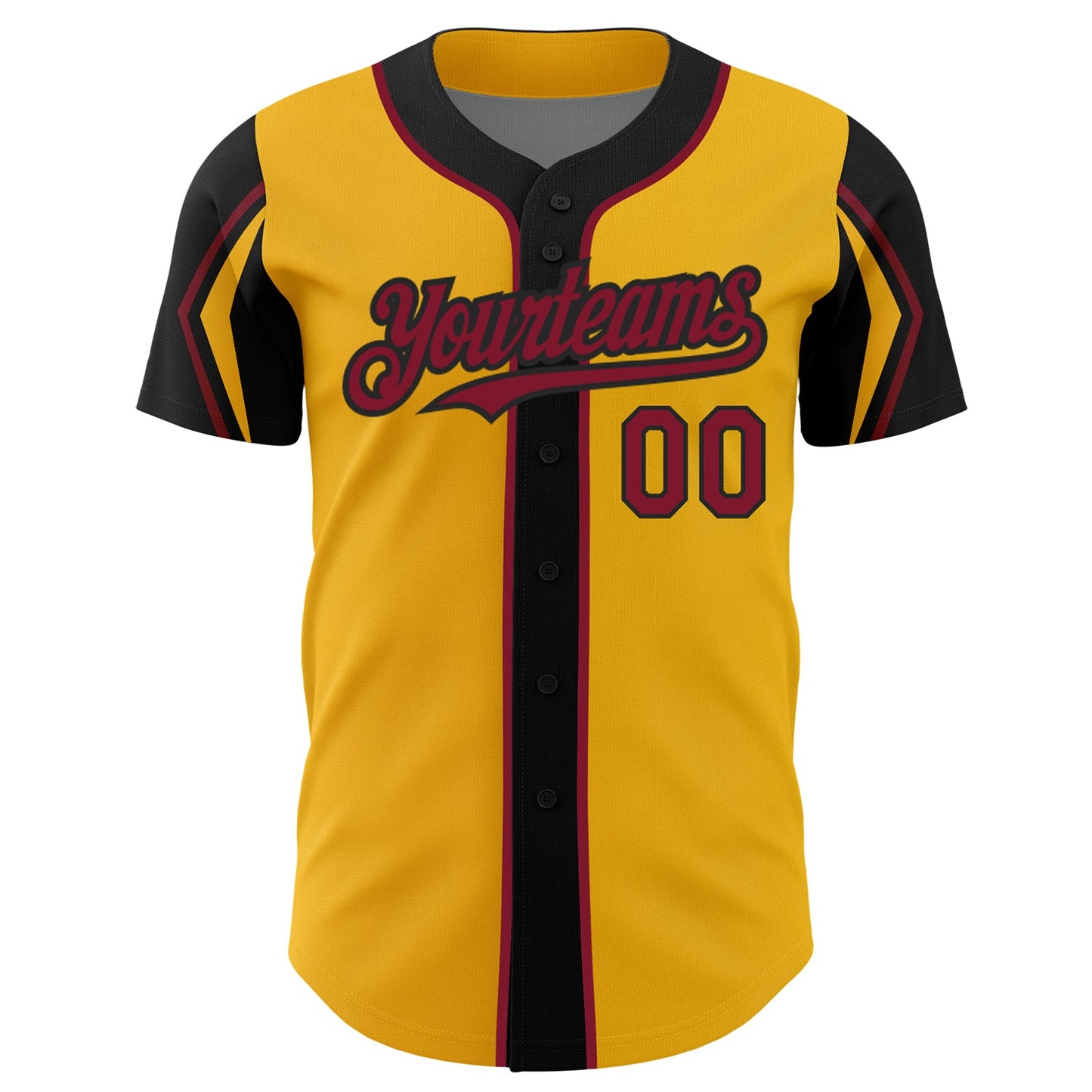 Custom Gold Crimson-Black 3 Colors Arm Shapes Authentic Baseball Jersey view 3