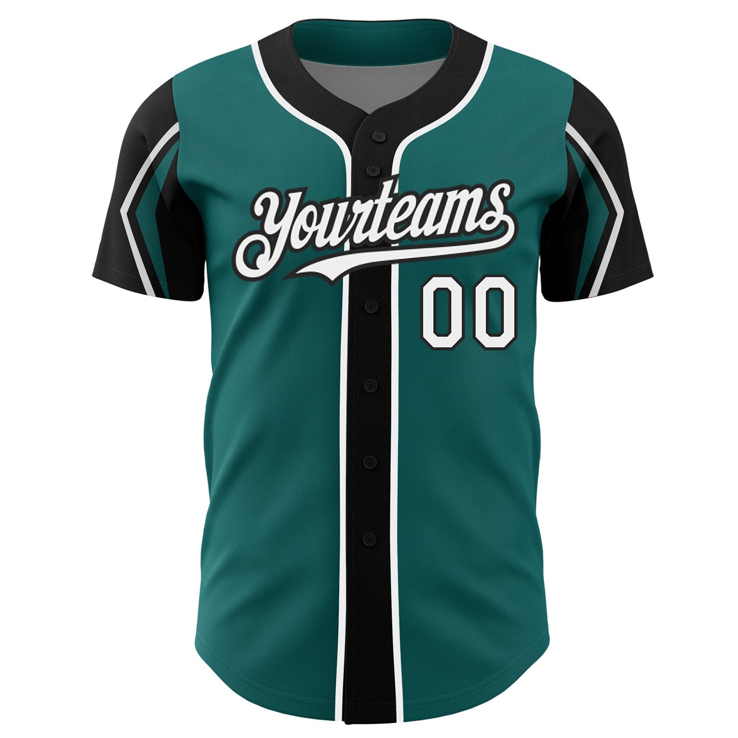 Custom Teal White-Black 3 Colors Arm Shapes Authentic Baseball Jersey view 3