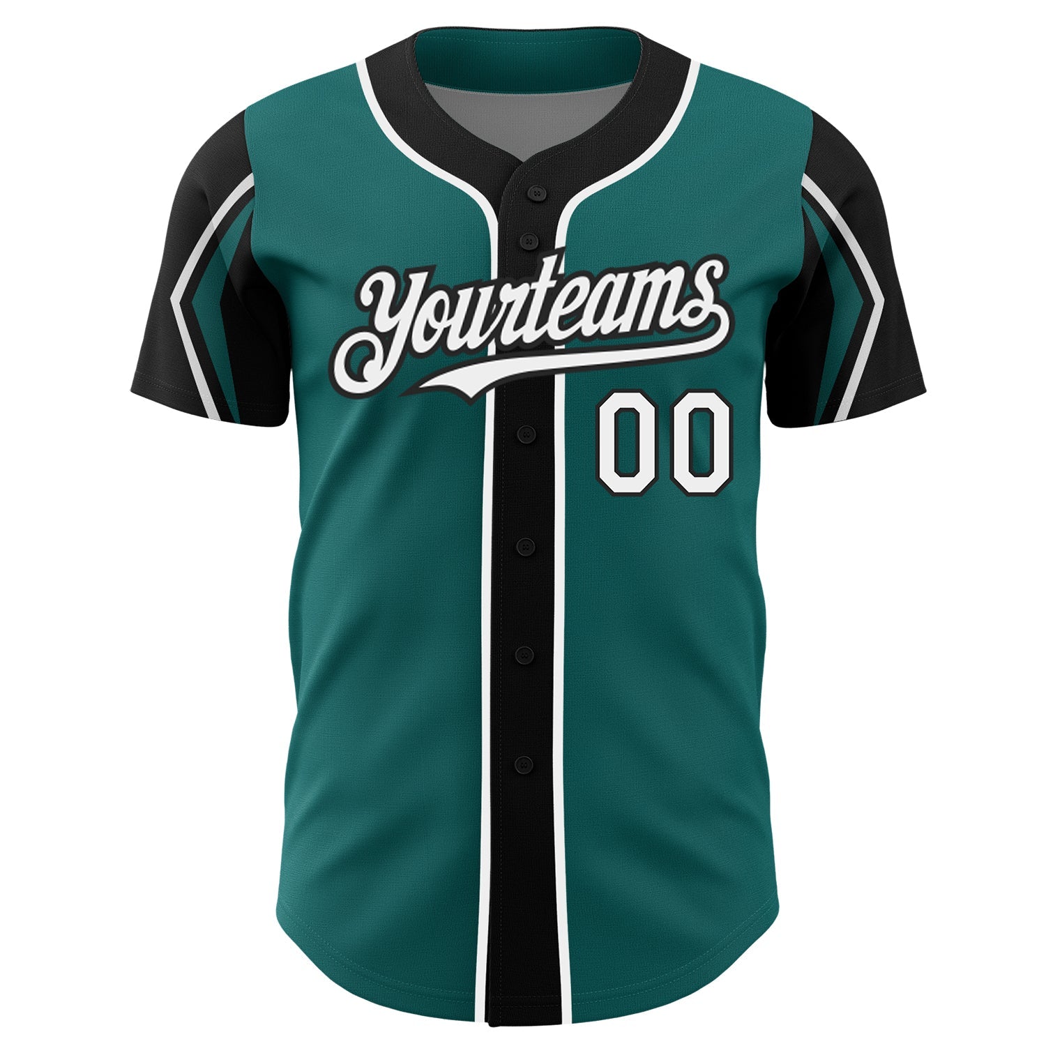 Custom Teal White-Black 3 Colors Arm Shapes Authentic Baseball Jersey view 3