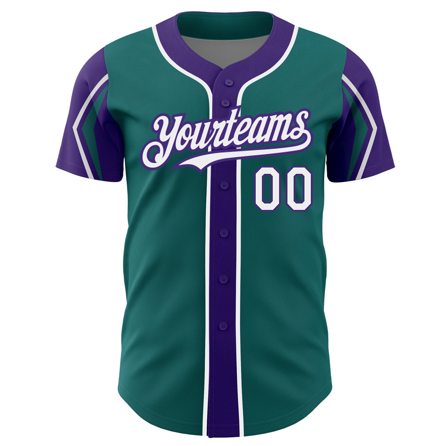 Custom Teal White-Purple 3 Colors Arm Shapes Authentic Baseball Jersey view 3